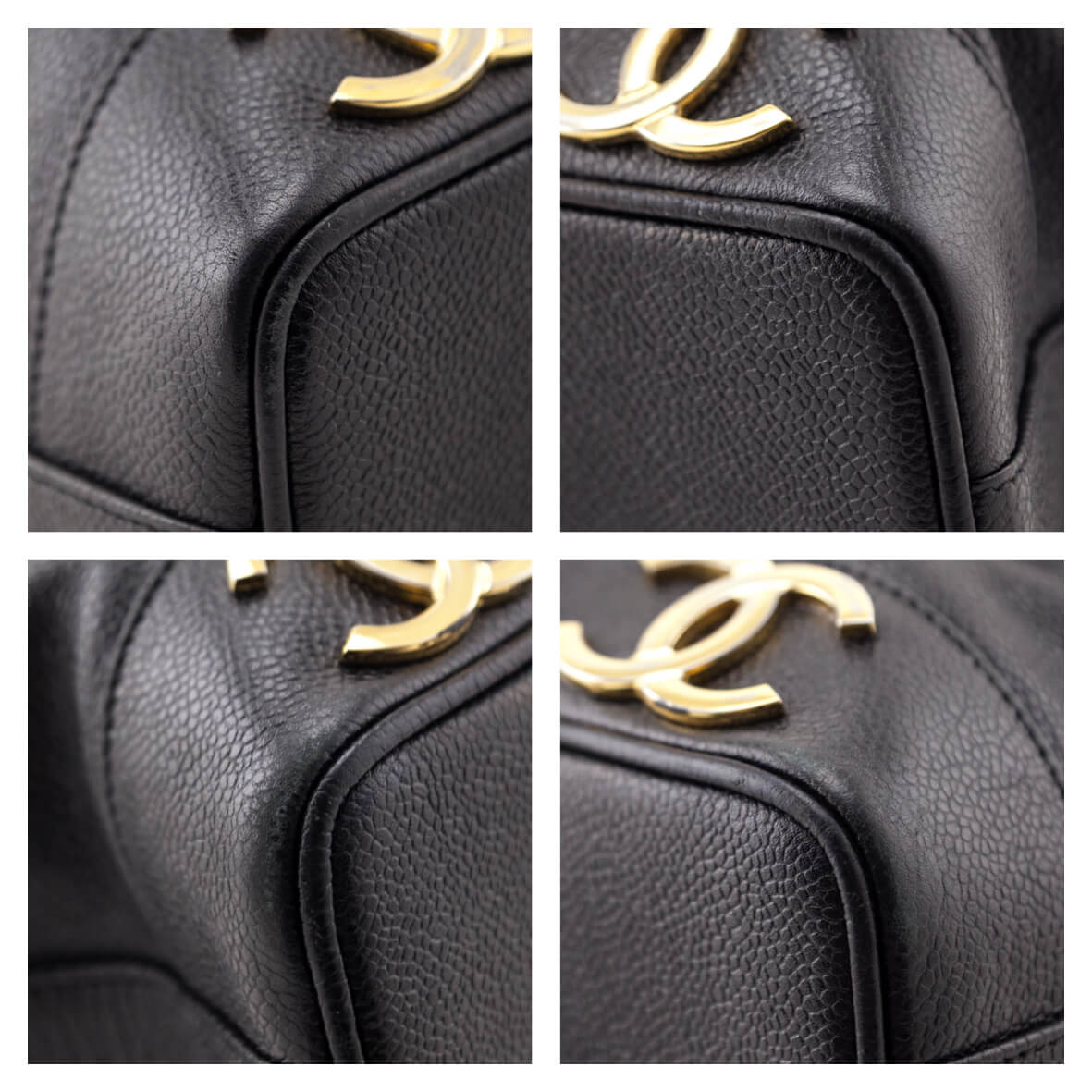 Chanel Black Caviar Vintage Triple CC Drawstring Bucket Bag