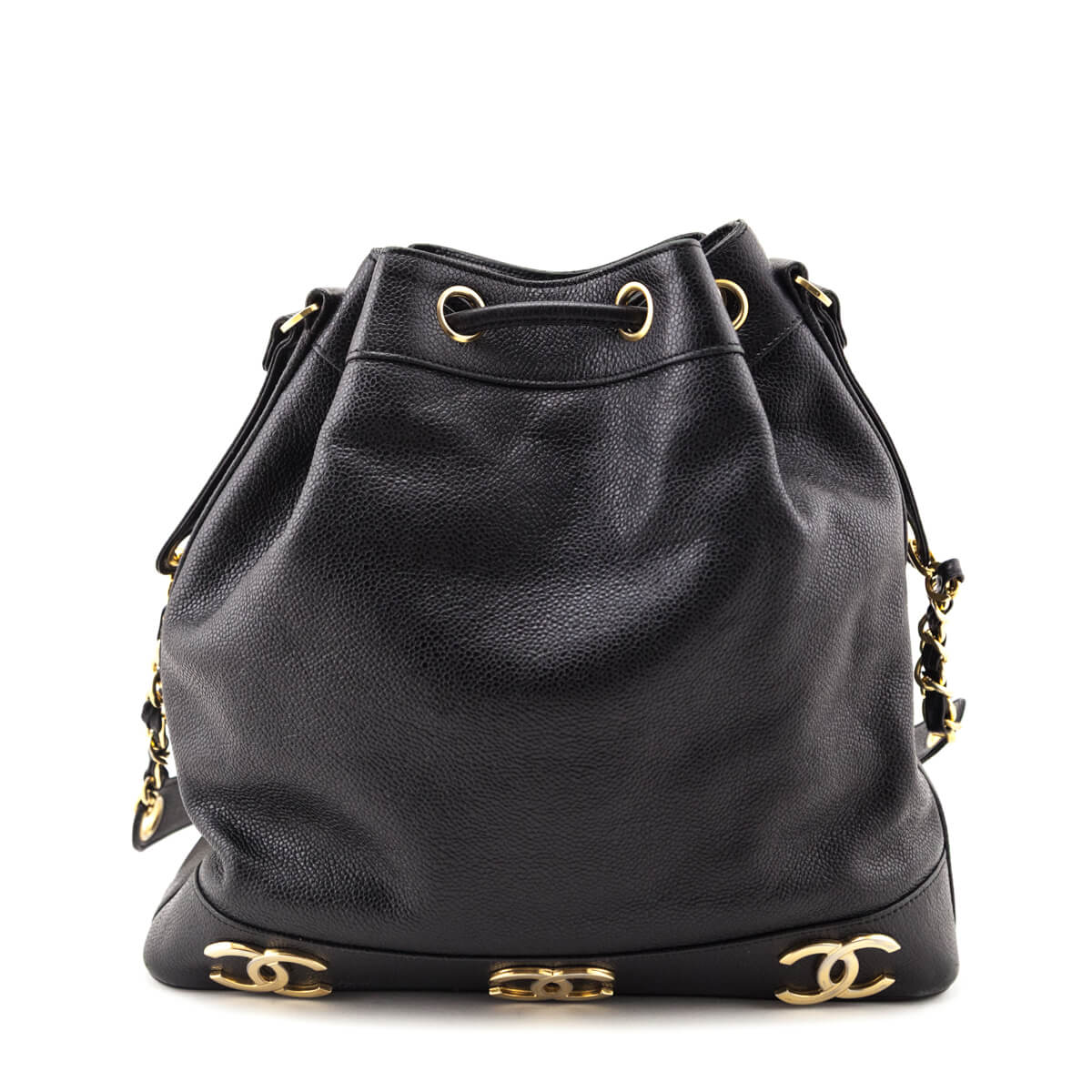 Chanel Black Caviar Vintage Triple CC Drawstring Bucket Bag