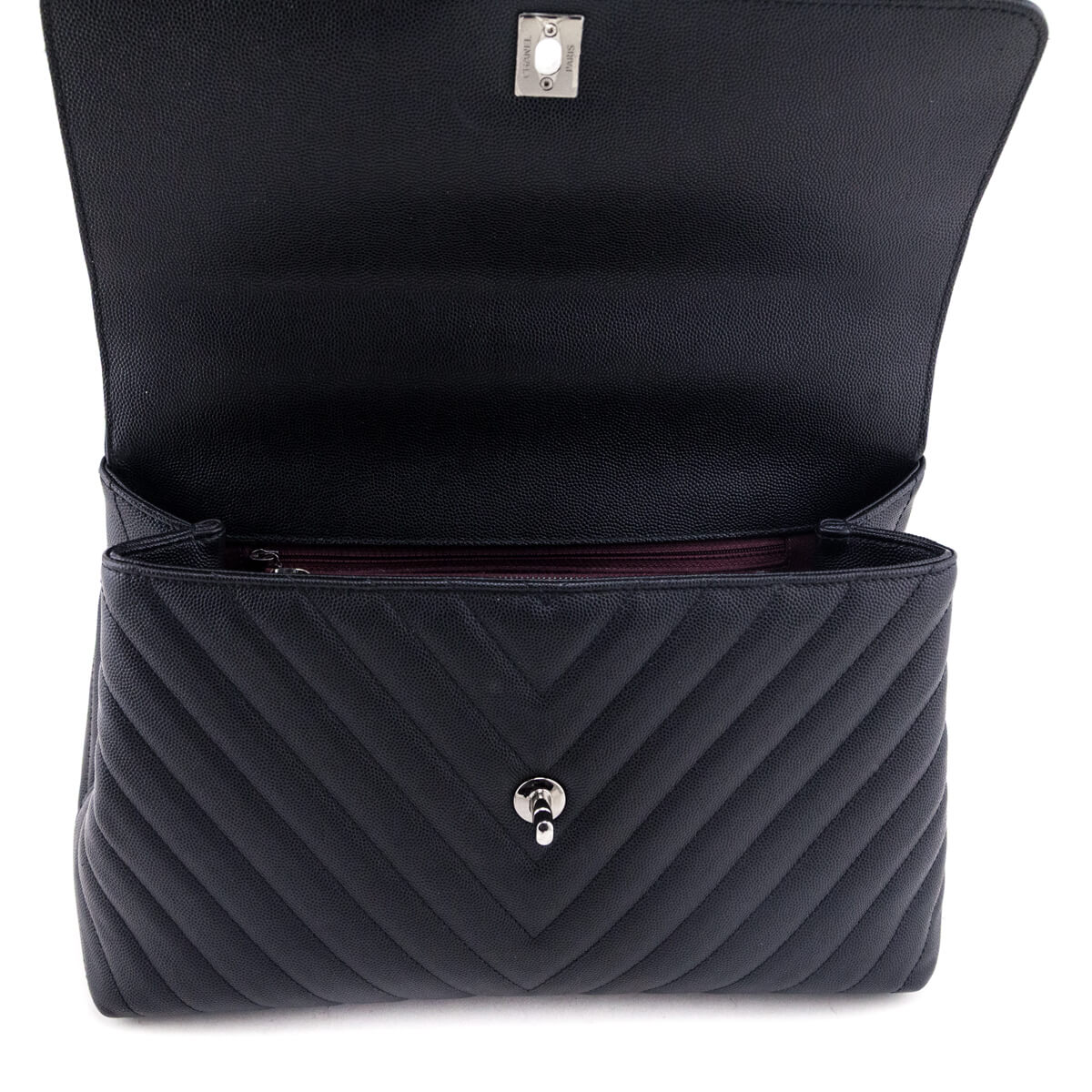 Chanel Black Caviar Chevron Medium Coco Handle Flap Bag