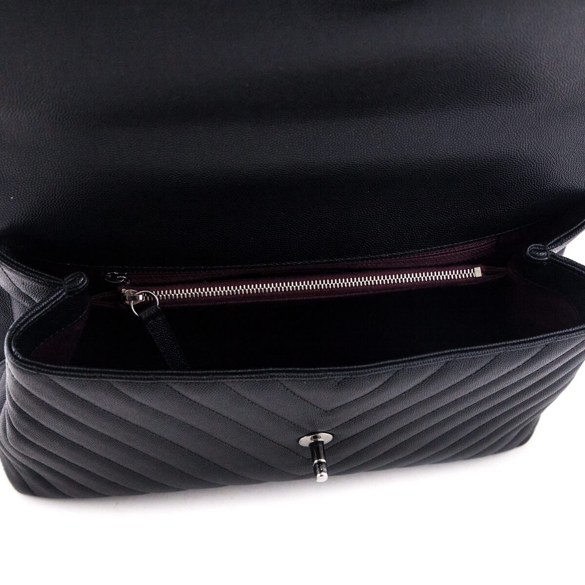 Chanel Black Caviar Chevron Medium Coco Handle Flap Bag