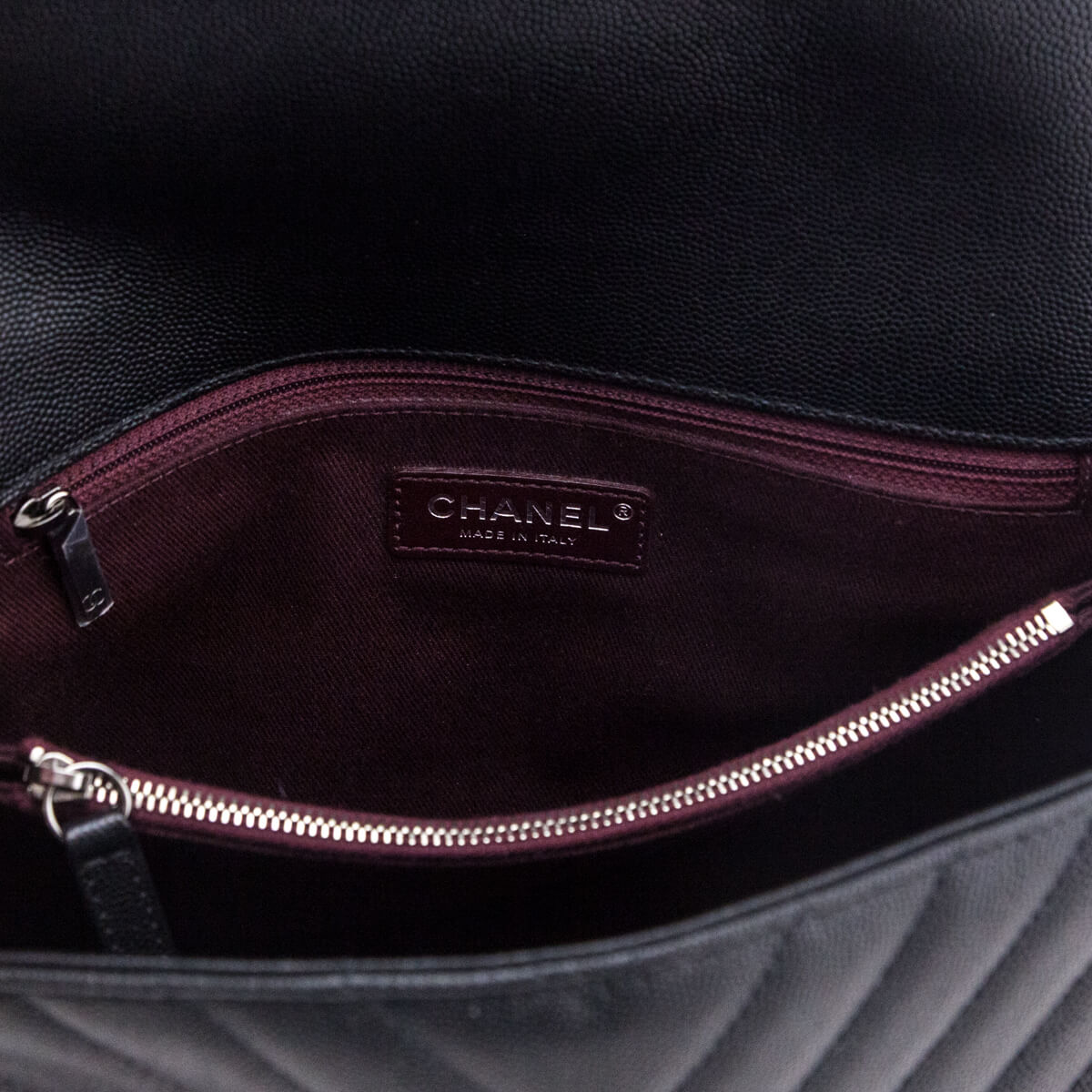 Chanel Black Caviar Chevron Medium Coco Handle Flap Bag