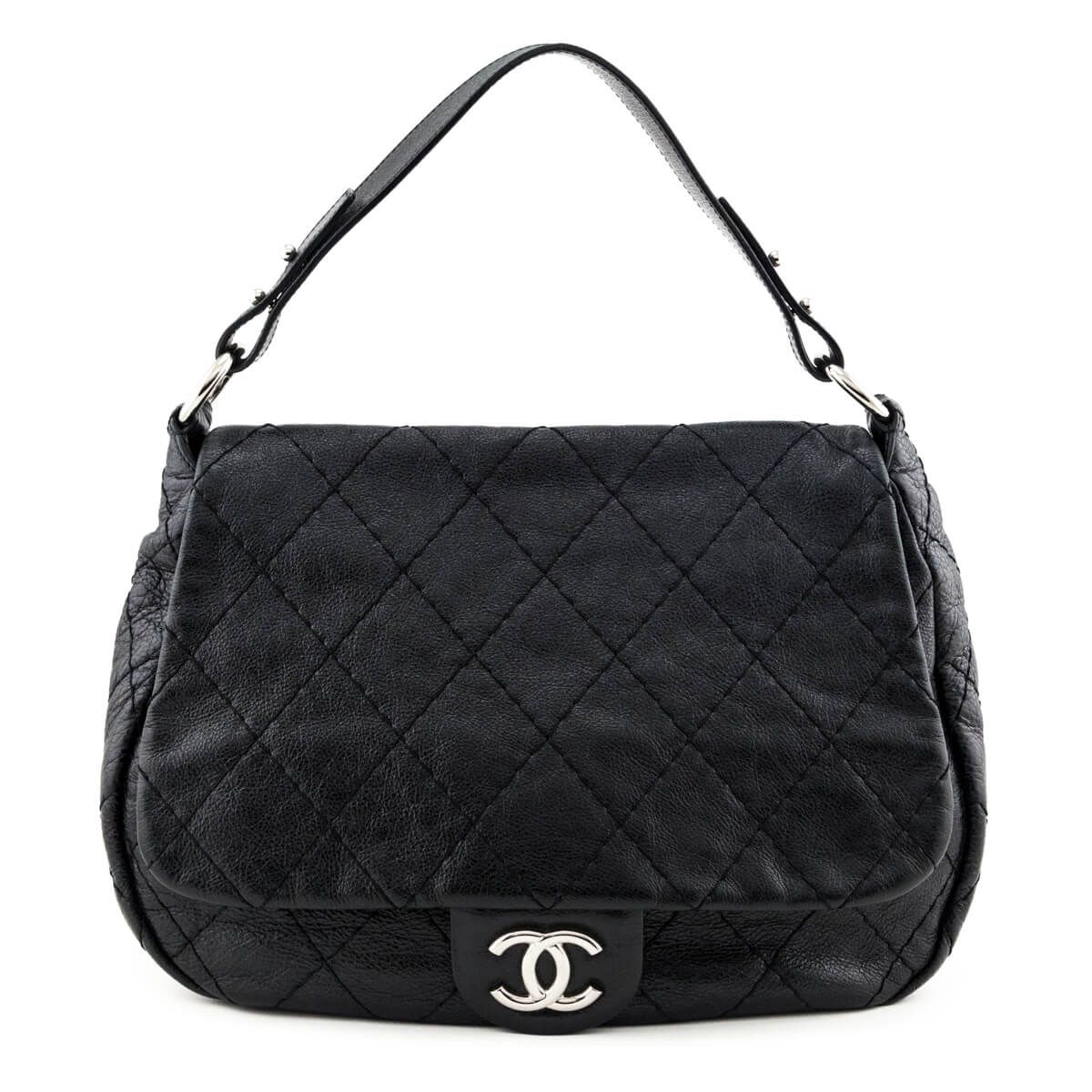 Chanel Black Glazed Calfskin Stitched XL On The Road Flap - Love that Bag etc - Preowned Authentic Designer Handbags & Preloved Fashions