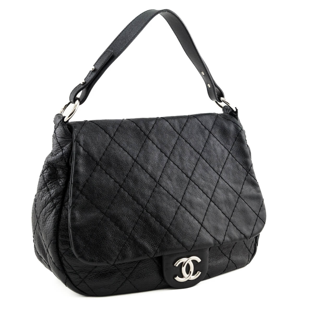 Chanel Black Glazed Calfskin Stitched XL On The Road Flap - Love that Bag etc - Preowned Authentic Designer Handbags & Preloved Fashions