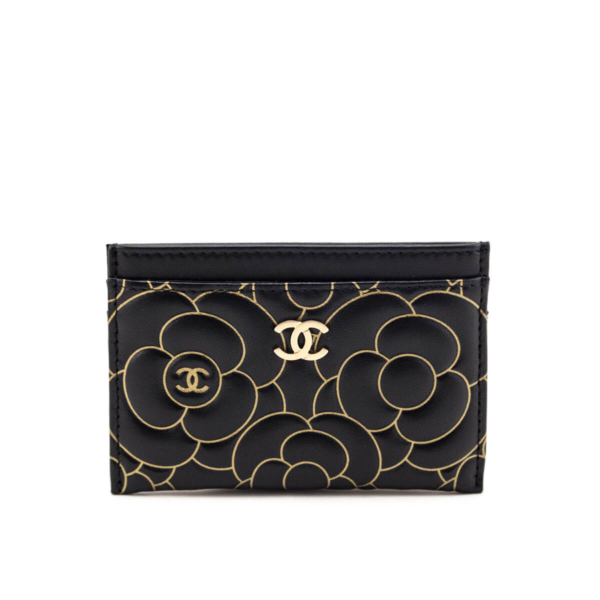 Chanel Black Lambskin Camellia Embossed Card Holder - Love that Bag etc - Preowned Authentic Designer Handbags & Preloved Fashions