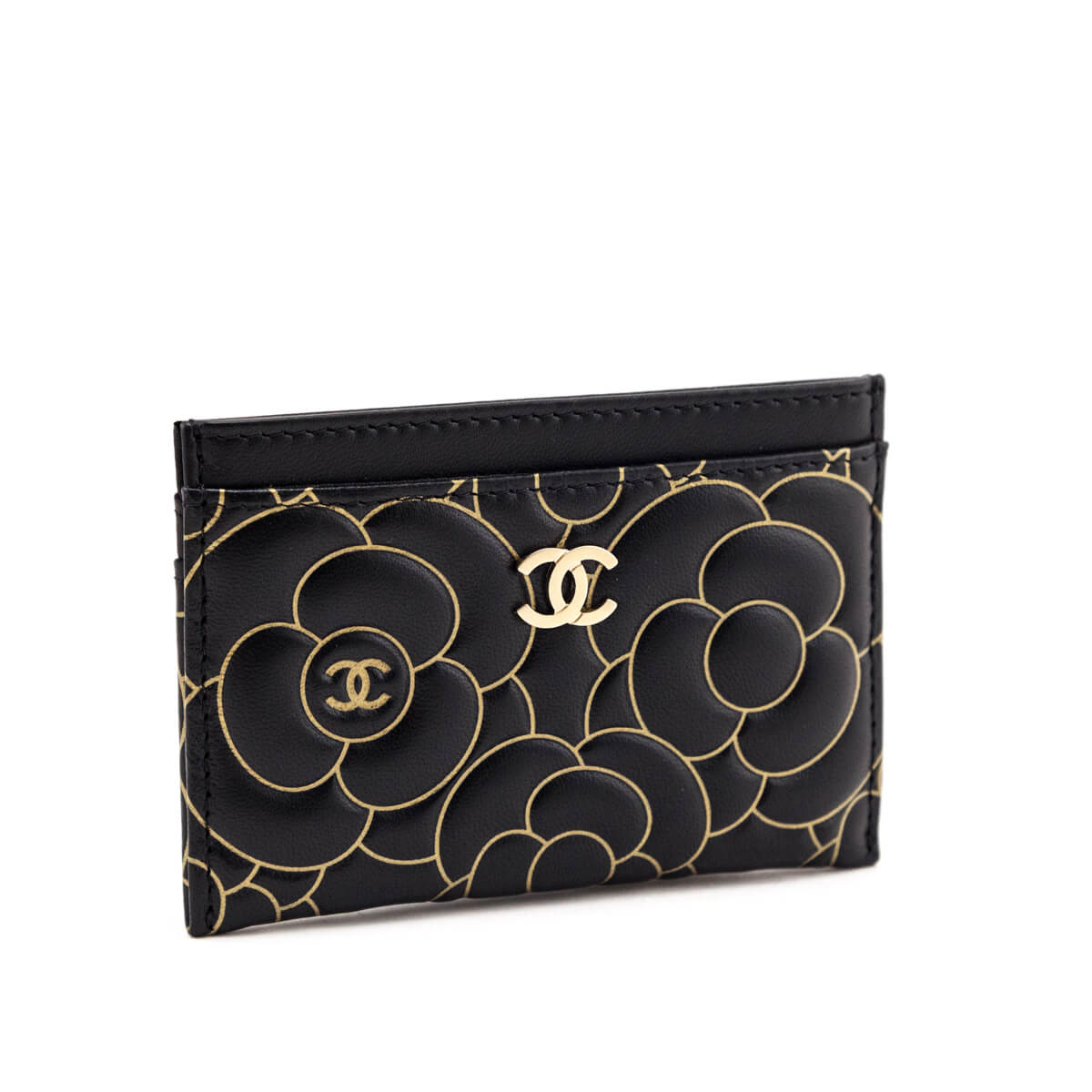 Chanel Black Lambskin Camellia Embossed Card Holder - Love that Bag etc - Preowned Authentic Designer Handbags & Preloved Fashions