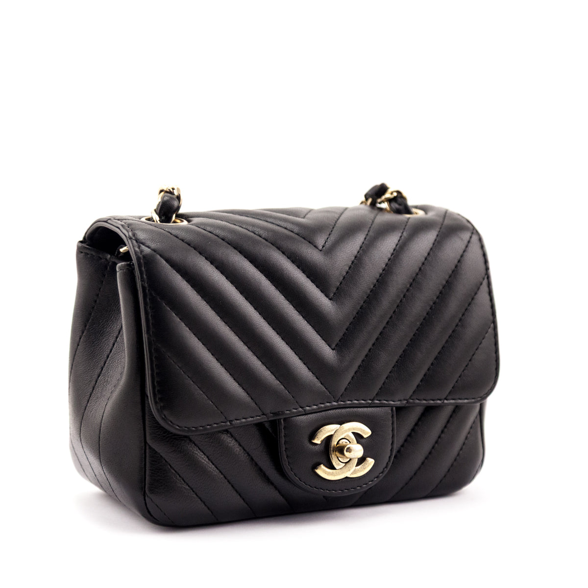Chanel Black Lambskin Chevron Quilted Mini Square Flap - Love that Bag etc - Preowned Authentic Designer Handbags & Preloved Fashions