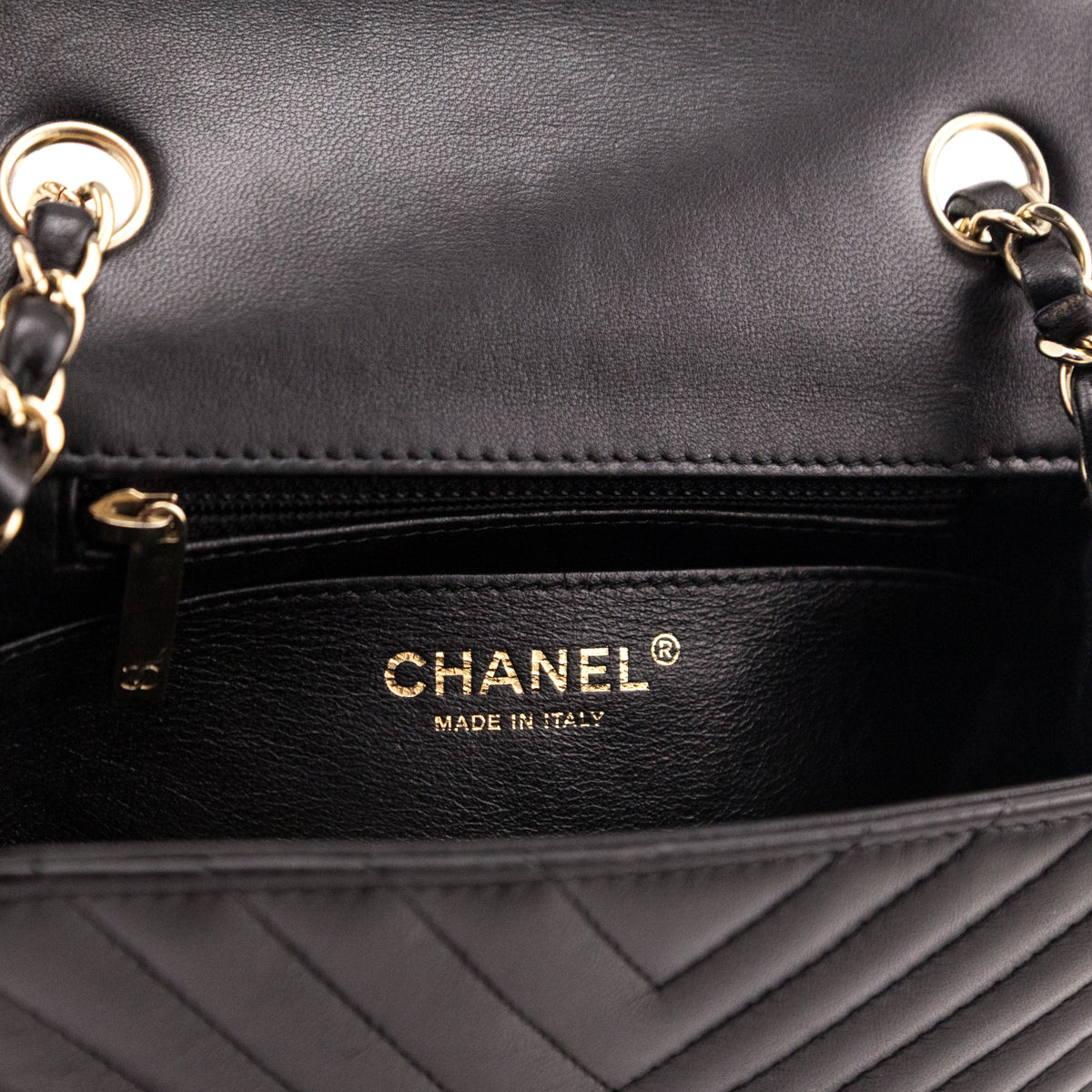 Chanel Black Lambskin Chevron Quilted Mini Square Flap - Love that Bag etc - Preowned Authentic Designer Handbags & Preloved Fashions