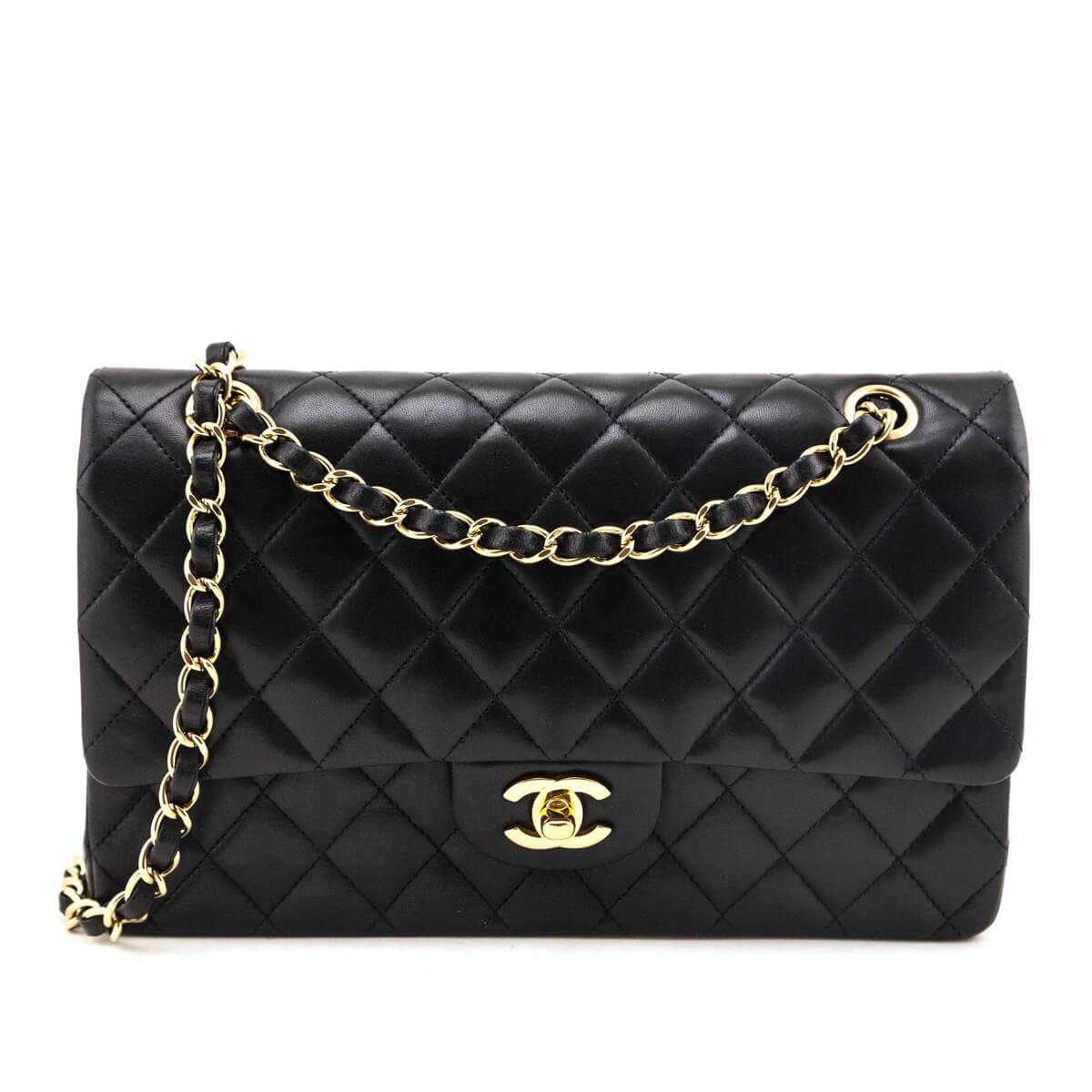 Chanel Black Lambskin Quilted Classic Medium Double Flap