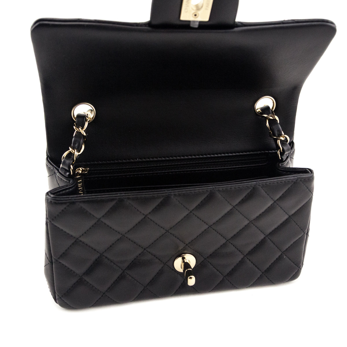 Chanel Black Lambskin Quilted Mini Rectangular Flap