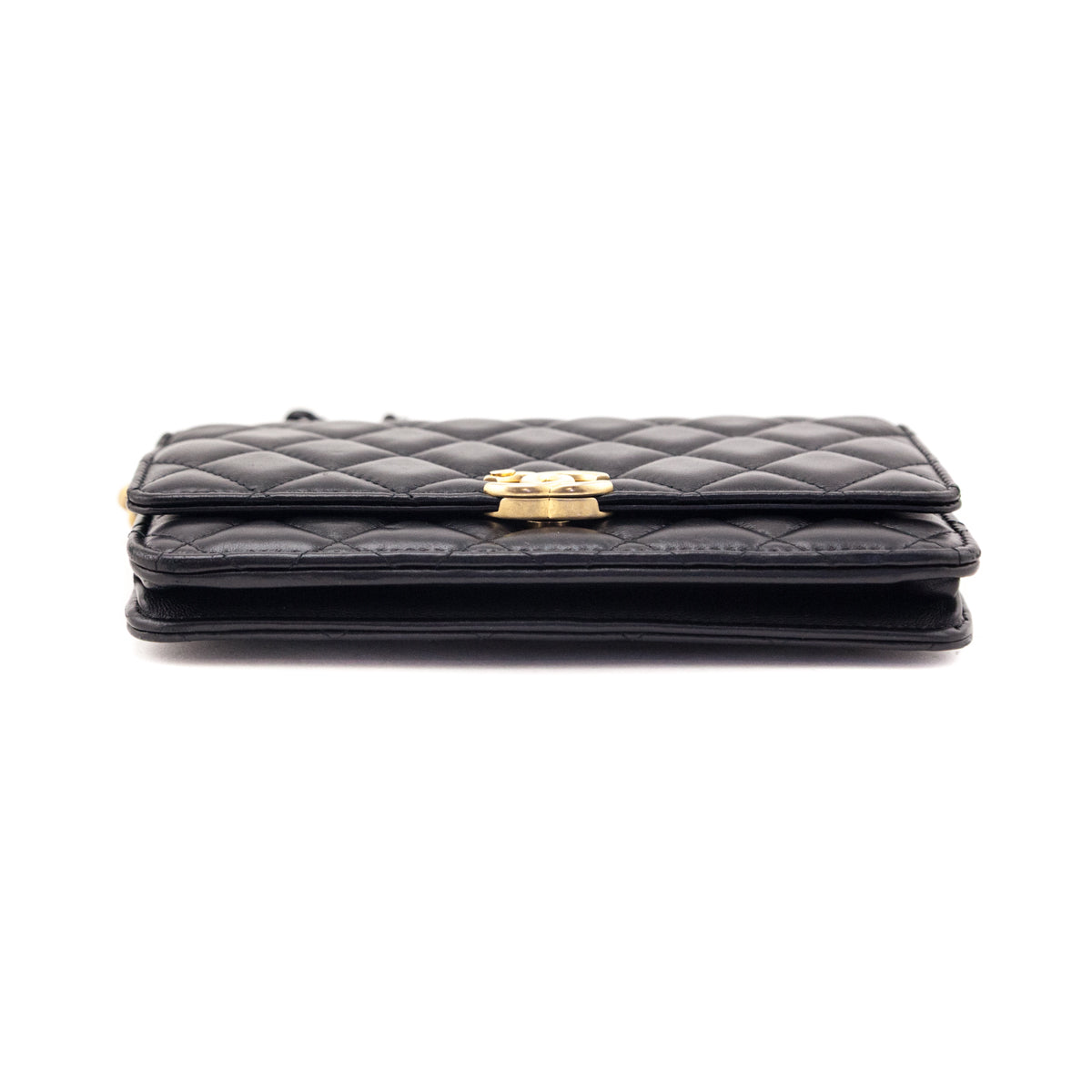 Chanel Black Lambskin Resin Quilted Wallet On Chain WOC