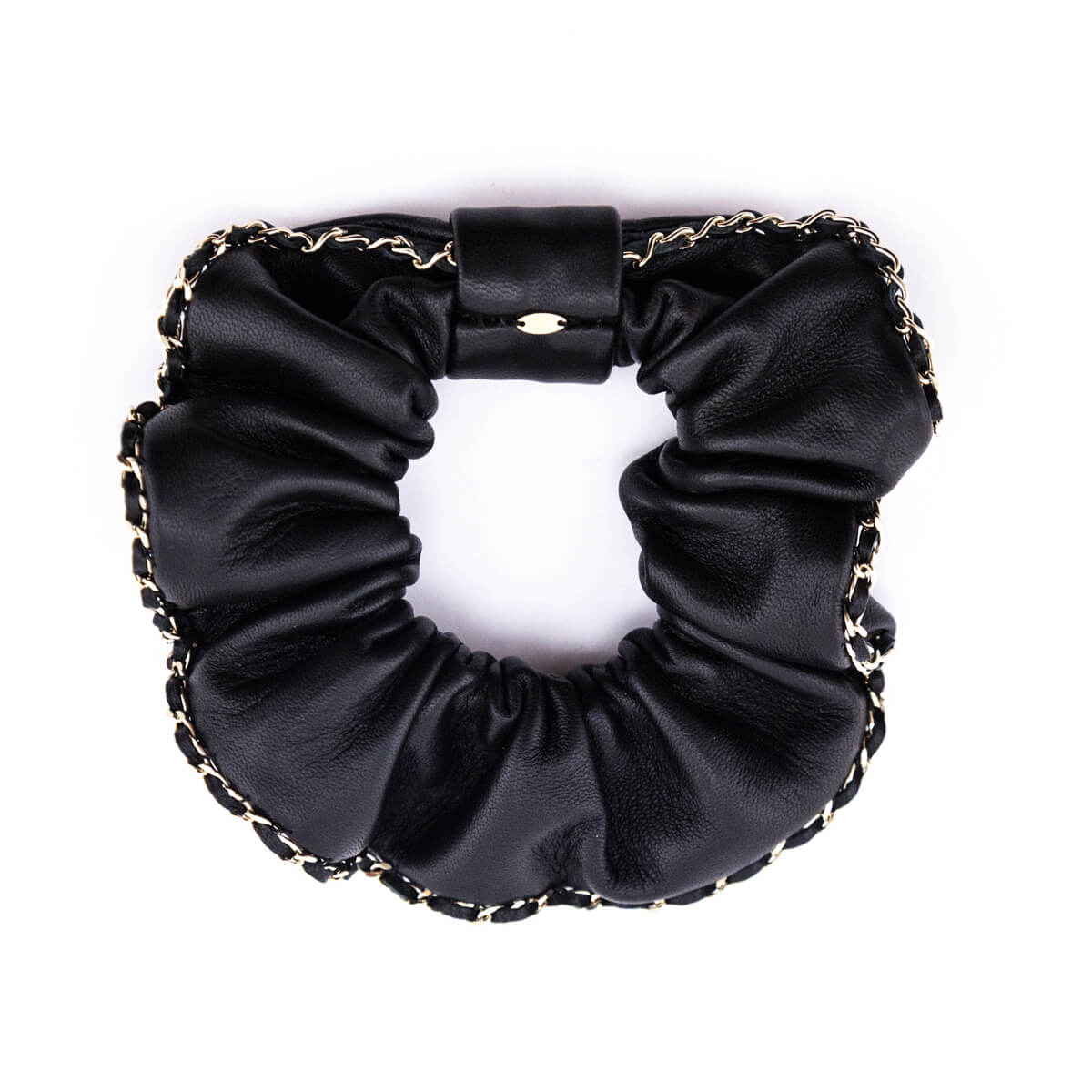 CHANEL Matelasse Quilted hair accessory Scrunchie Lambskin Leather  Black/Gold