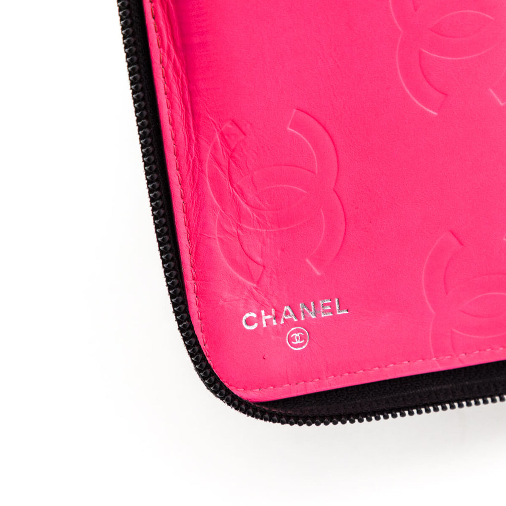 CHANEL Authentic Cambon Line Round Zipper Long Wallet Passport Holder