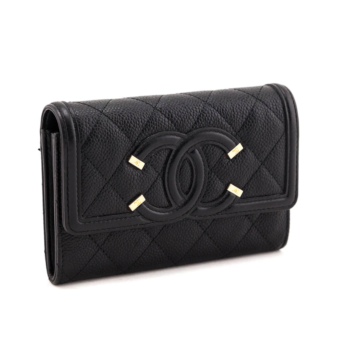 Chanel Black Quilted Caviar Filigree Flap Wallet - Love that Bag etc - Preowned Authentic Designer Handbags & Preloved Fashions