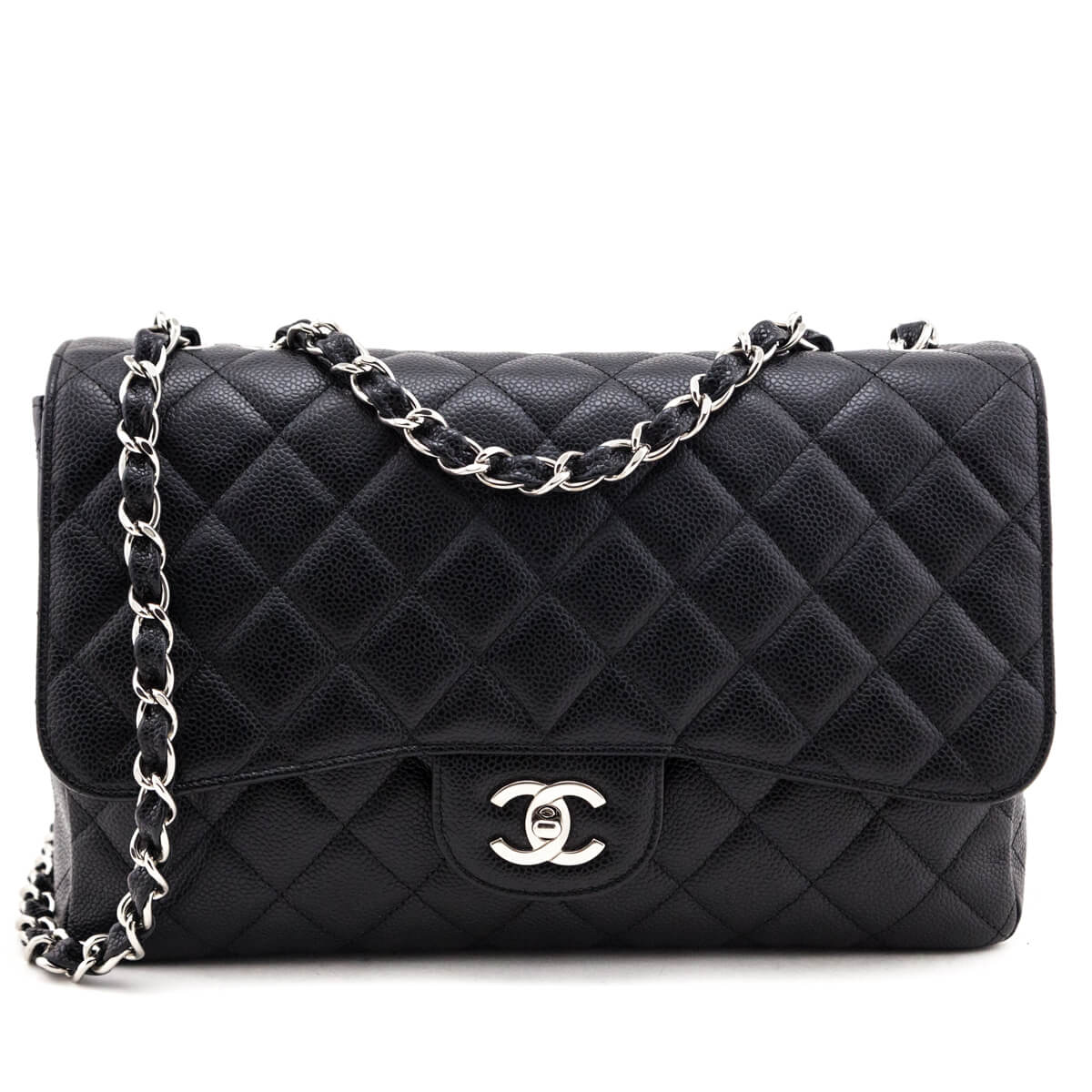 Chanel Black Quilted Caviar Jumbo Classic Single Flap Bag - Love that Bag etc - Preowned Authentic Designer Handbags & Preloved Fashions