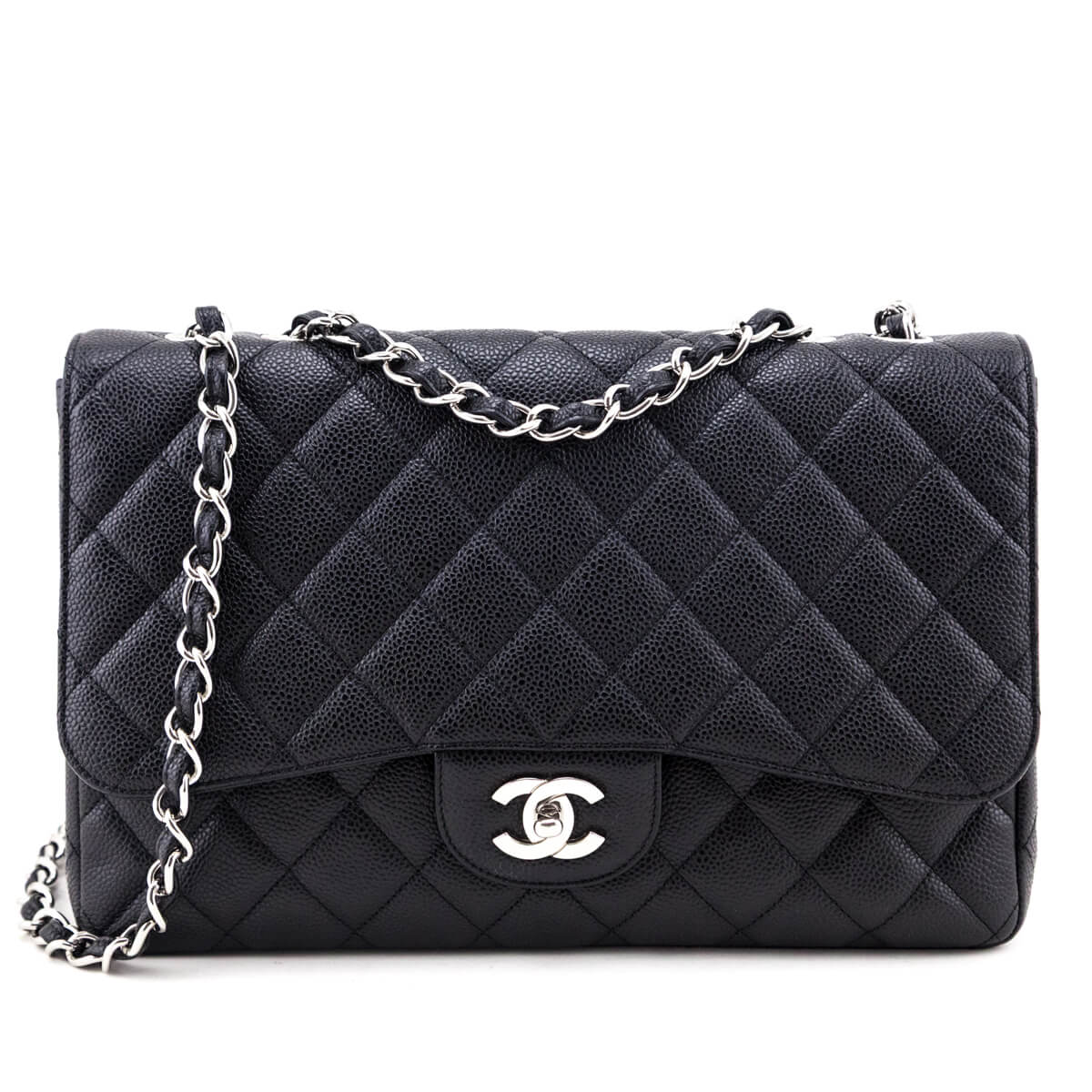 Chanel Black Quilted Caviar Jumbo Classic Single Flap Bag