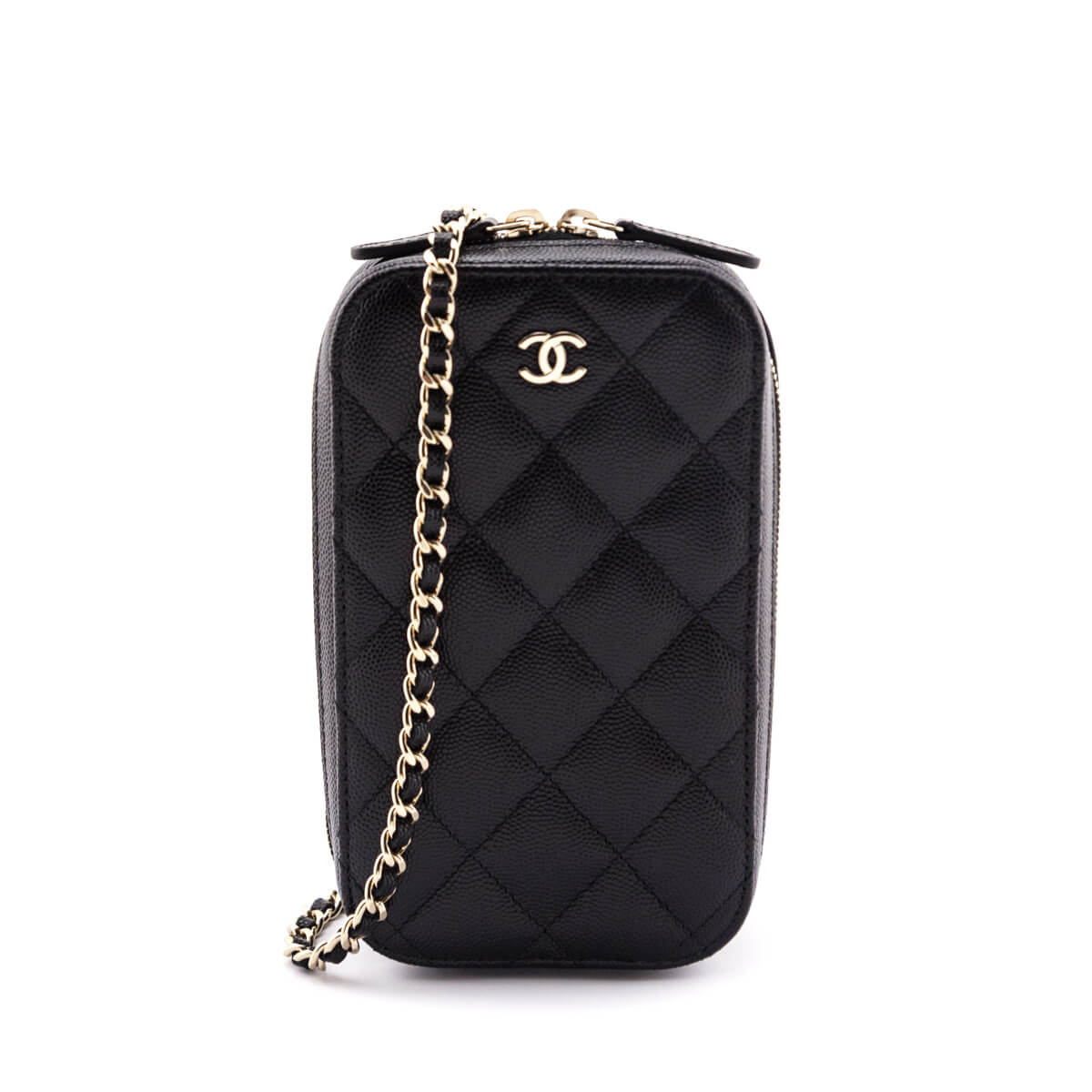 Chanel Black Quilted Caviar Zip Around Chain Phone Case - Love that Bag etc - Preowned Authentic Designer Handbags & Preloved Fashions