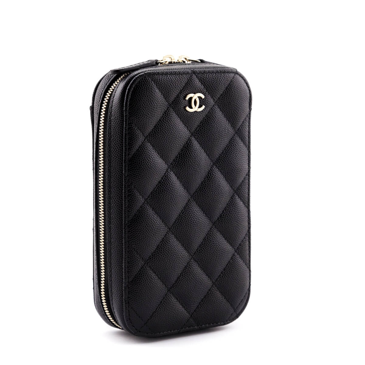 Chanel Black Quilted Caviar Zip Around Chain Phone Case - Love that Bag etc - Preowned Authentic Designer Handbags & Preloved Fashions
