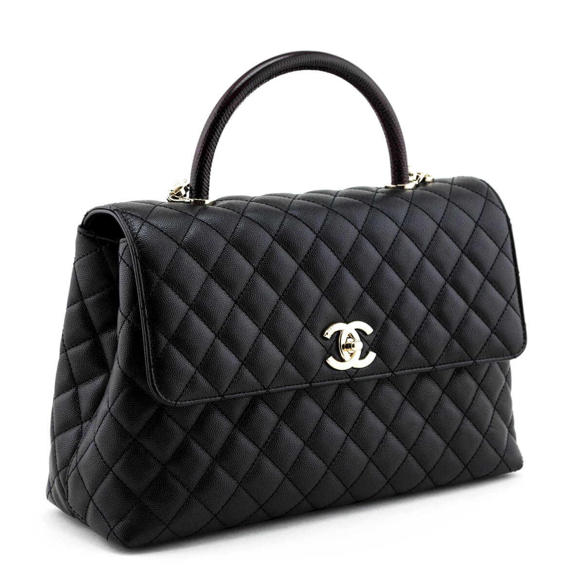 Chanel Black Quilted Caviar & Lizard Medium Coco Handle Flap Bag - Love that Bag etc - Preowned Authentic Designer Handbags & Preloved Fashions