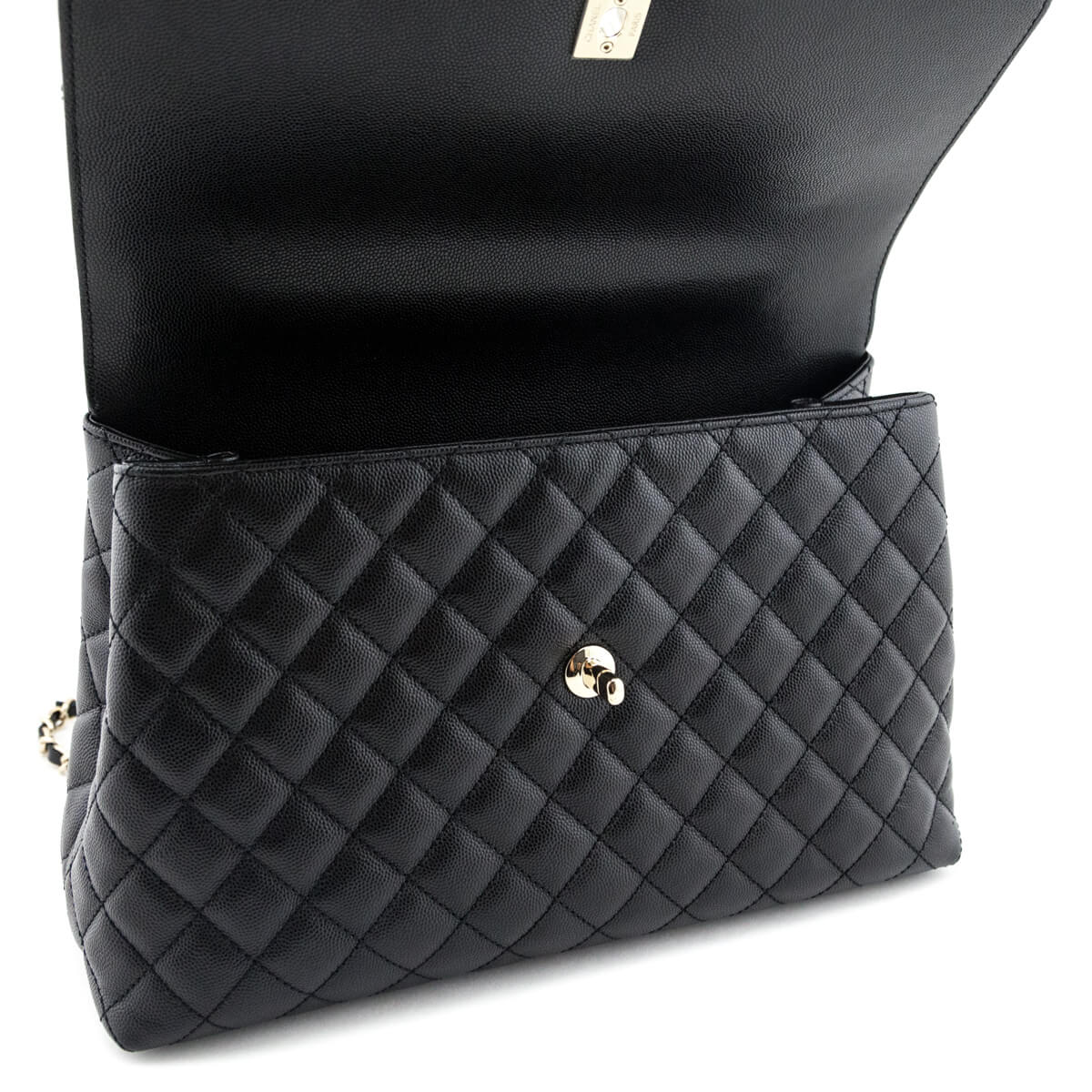 Chanel Black Quilted Caviar Lizard Small Coco Handle - modaselle