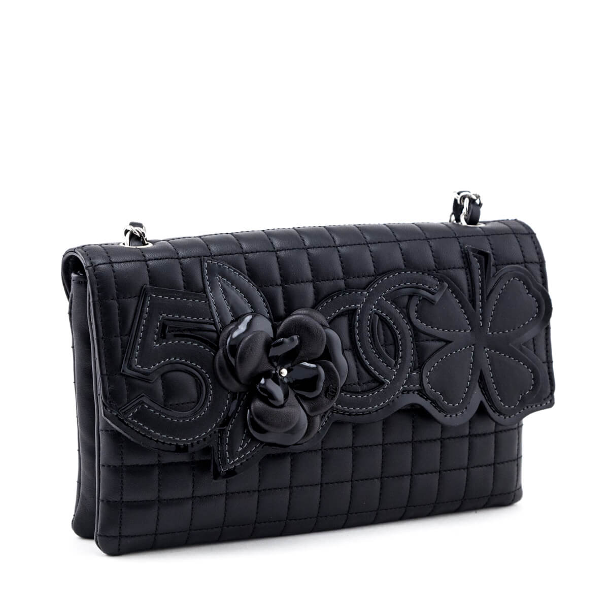 Chanel Black Quilted Lambskin Chocolate Bar Camellia No. 5 Pochette - Love that Bag etc - Preowned Authentic Designer Handbags & Preloved Fashions