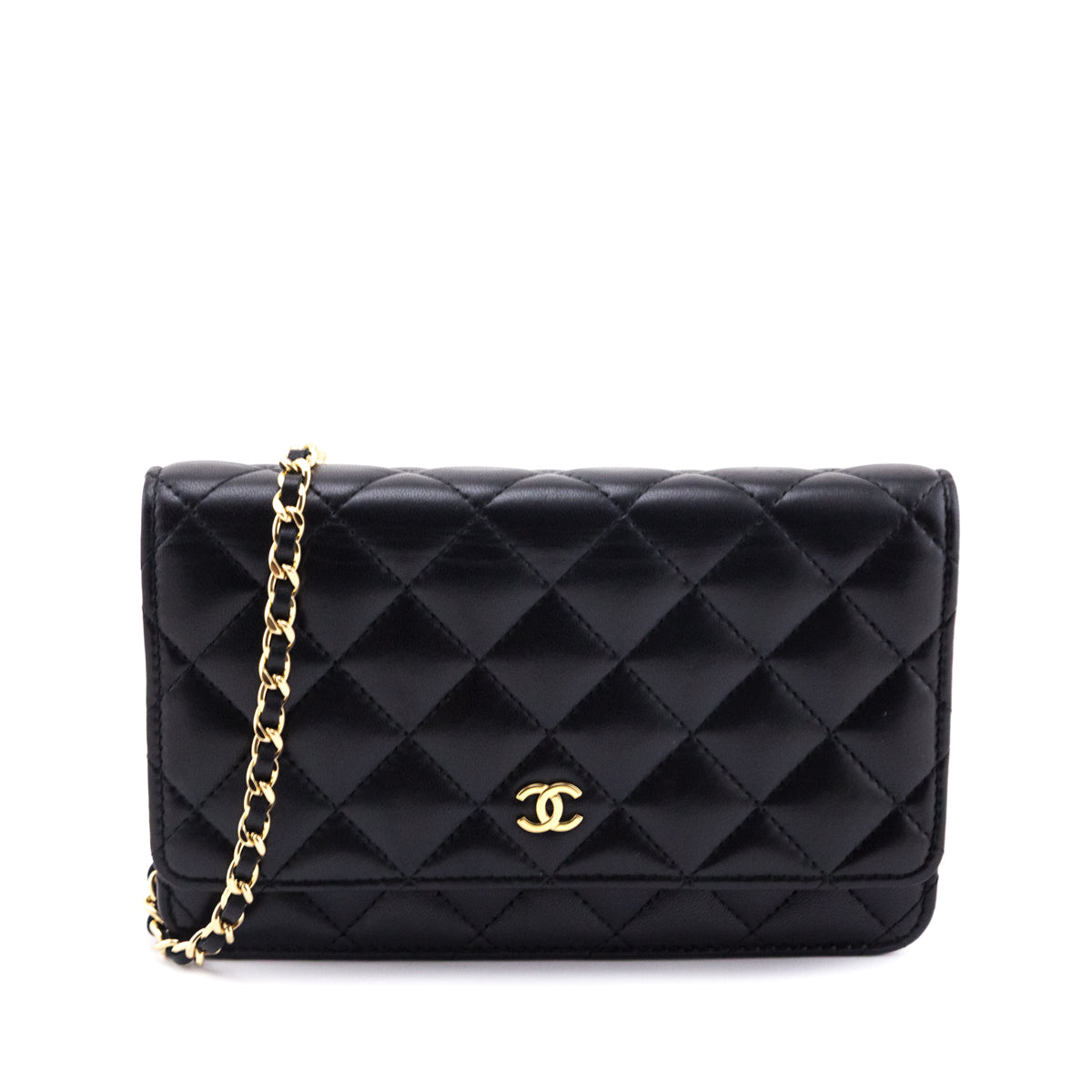 Chanel Black Quilted Lambskin Classic Wallet On Chain