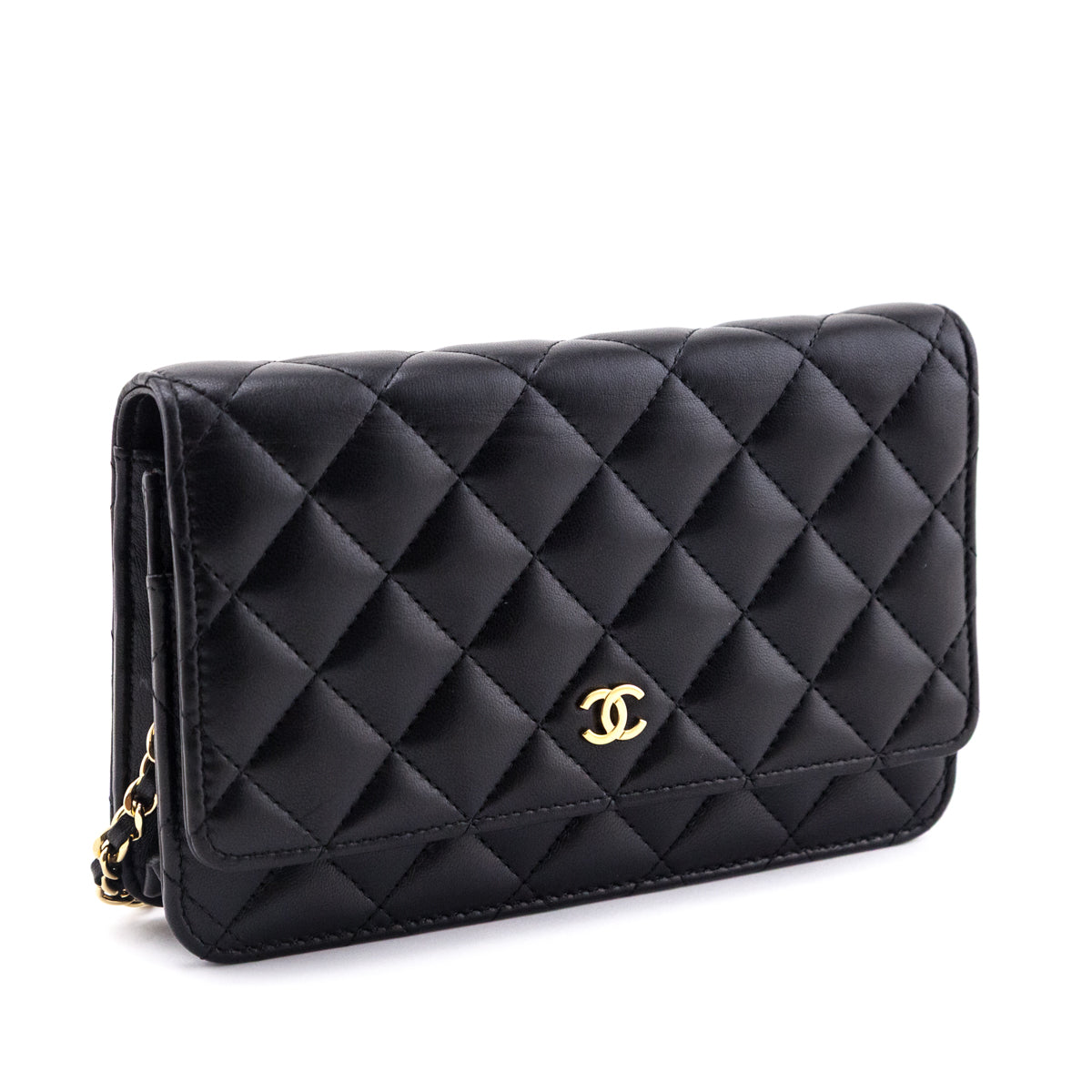 Chanel Black Quilted Lambskin Classic Wallet On Chain