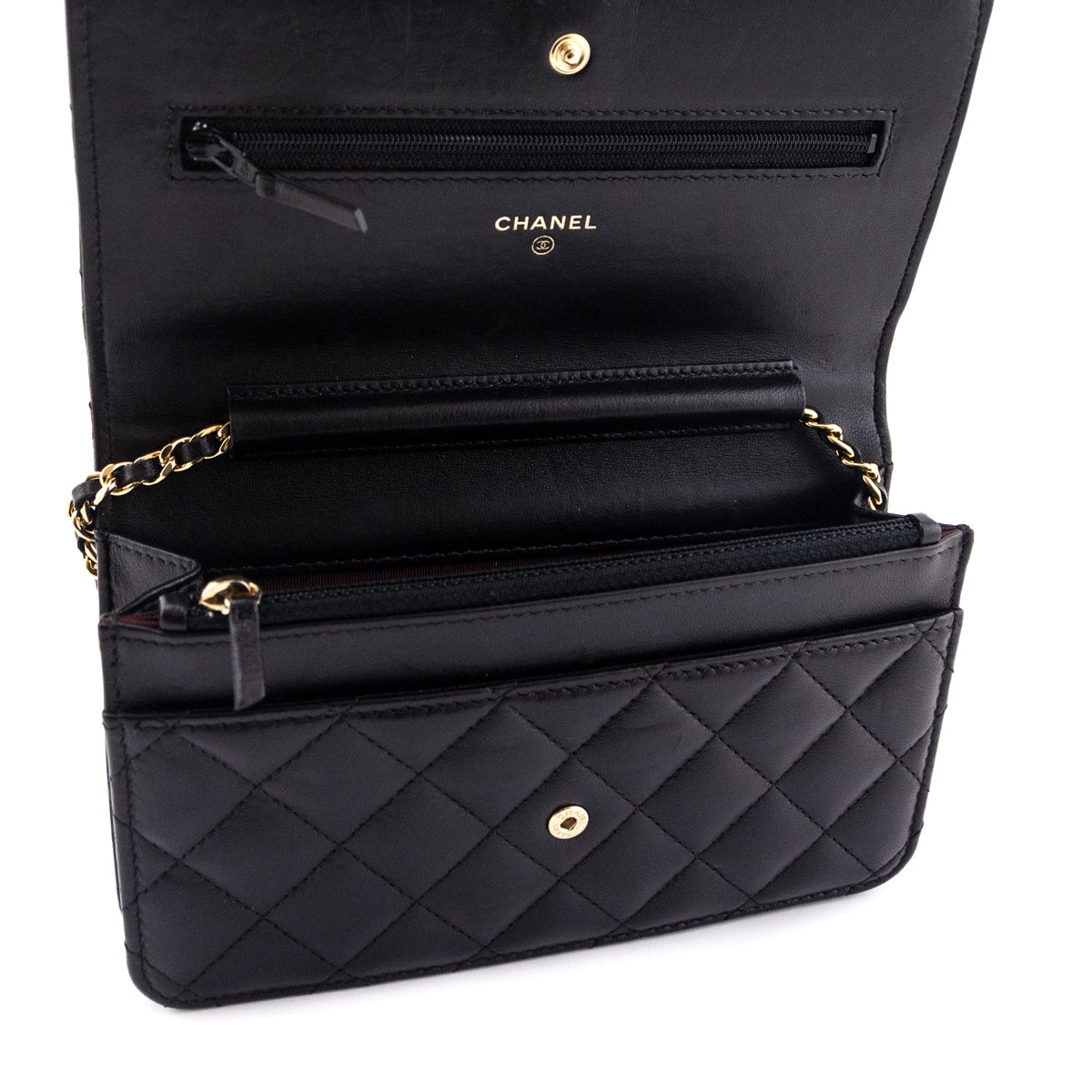 Chanel Black Quilted Lambskin Classic Wallet On Chain