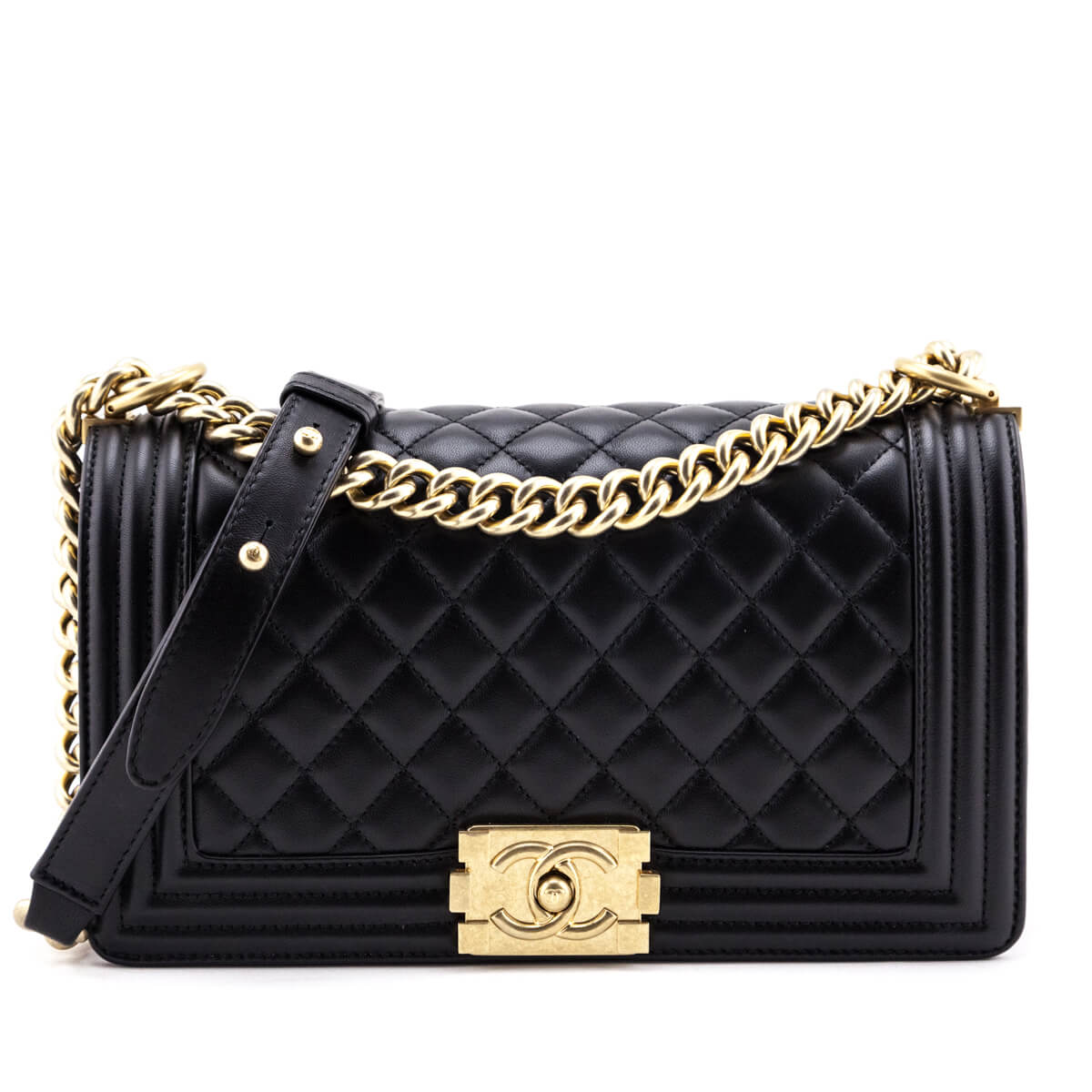 Chanel Black Quilted Calfskin Boy Bag Medium Q6B01A3PK7009