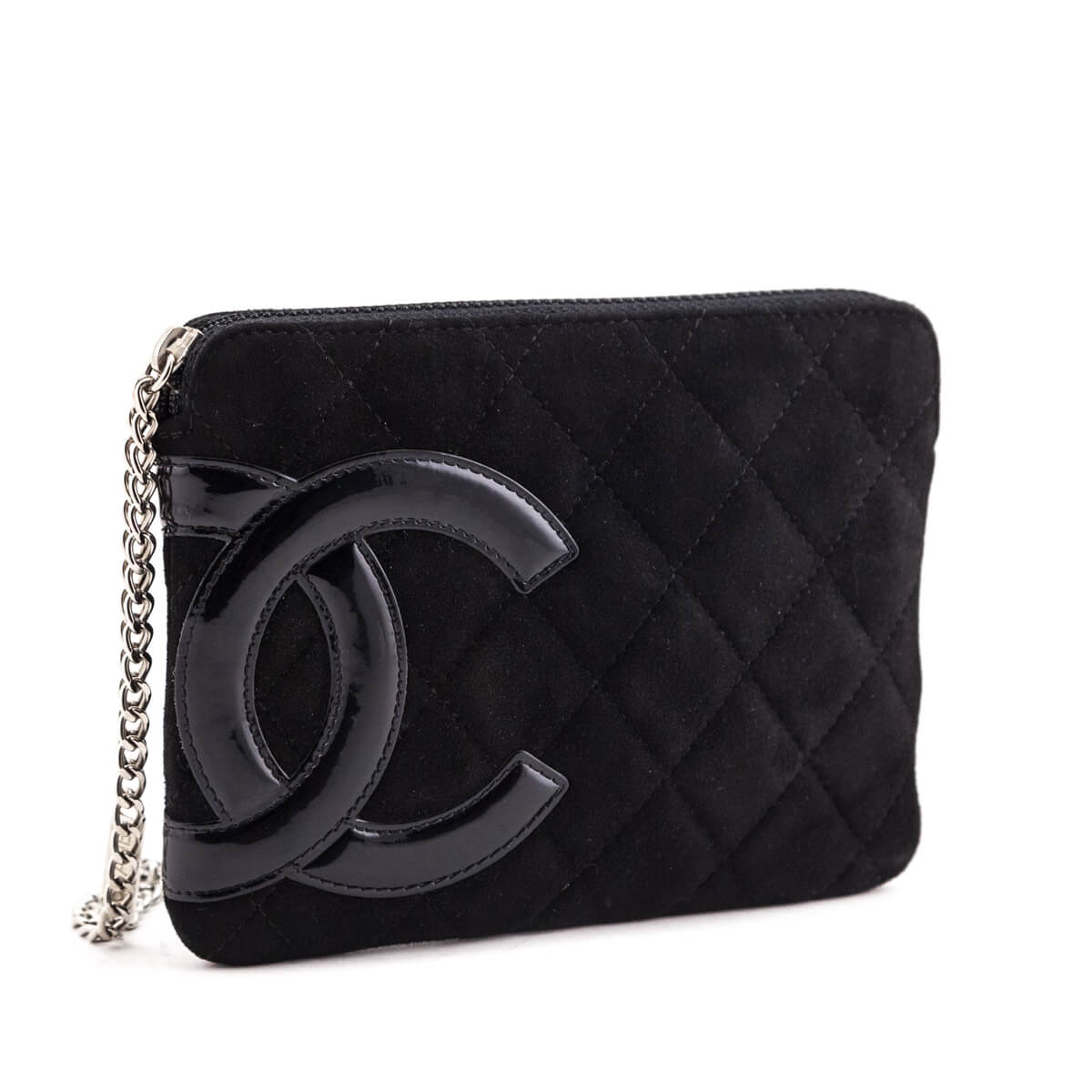 Chanel Black Quilted Suede Ligne Cambon Wristlet Pouch - Love that Bag etc - Preowned Authentic Designer Handbags & Preloved Fashions