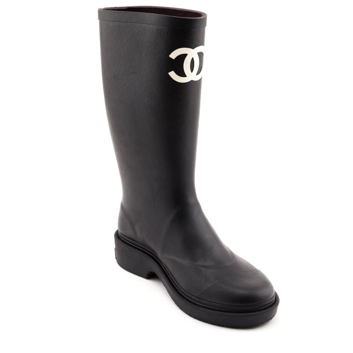 Chanel Black Rubber CC Rain Boot Montreal Consignment Store