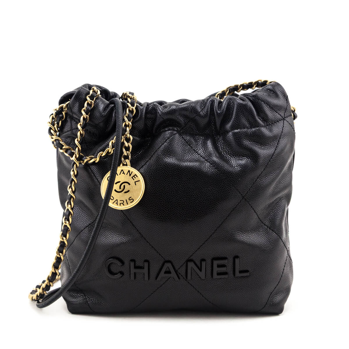 Chanel Black Shiny Caviar Quilted Monochrome Mini Chanel 22 - Love that Bag etc - Preowned Authentic Designer Handbags & Preloved Fashions