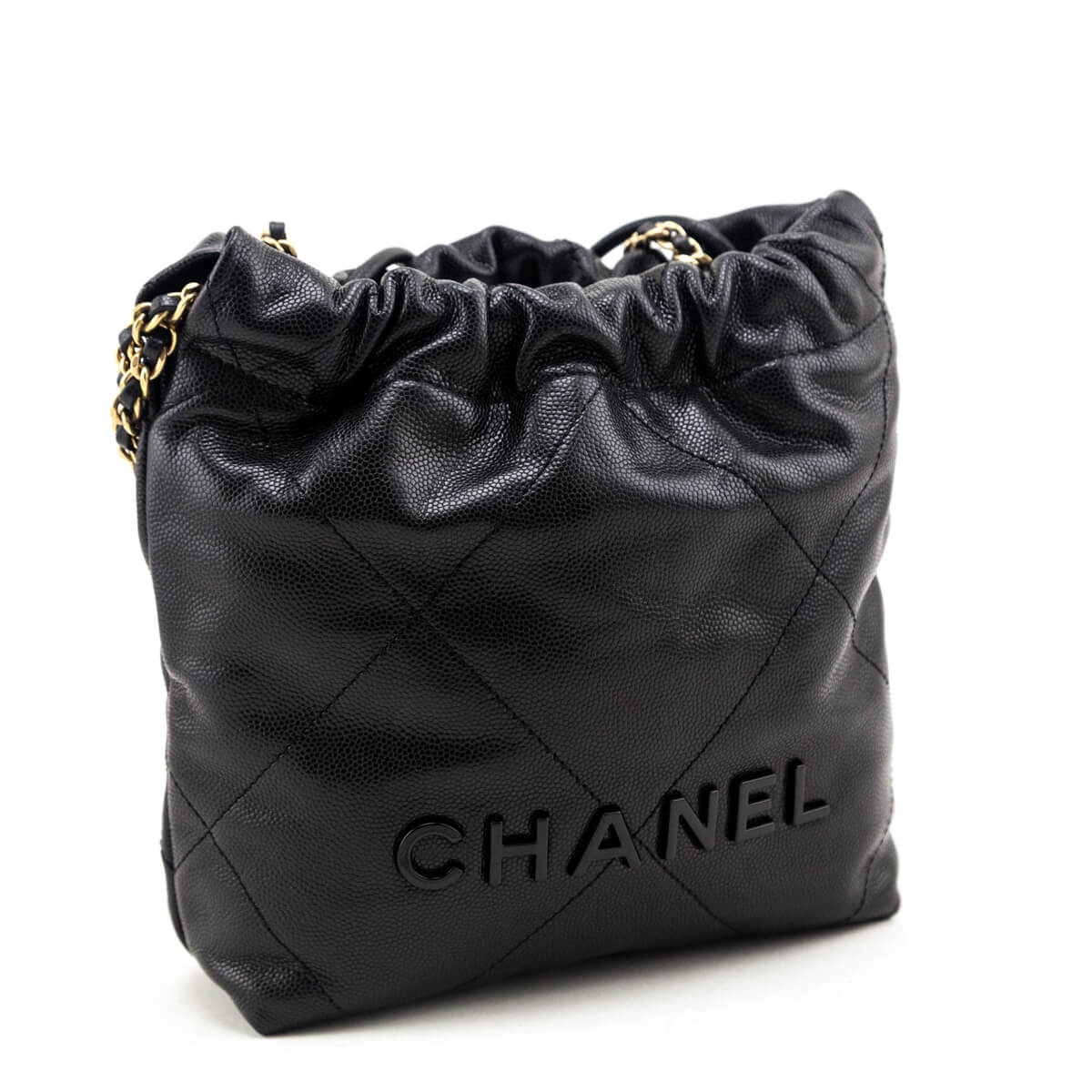 Chanel Black Shiny Caviar Quilted Monochrome Mini Chanel 22 - Love that Bag etc - Preowned Authentic Designer Handbags & Preloved Fashions