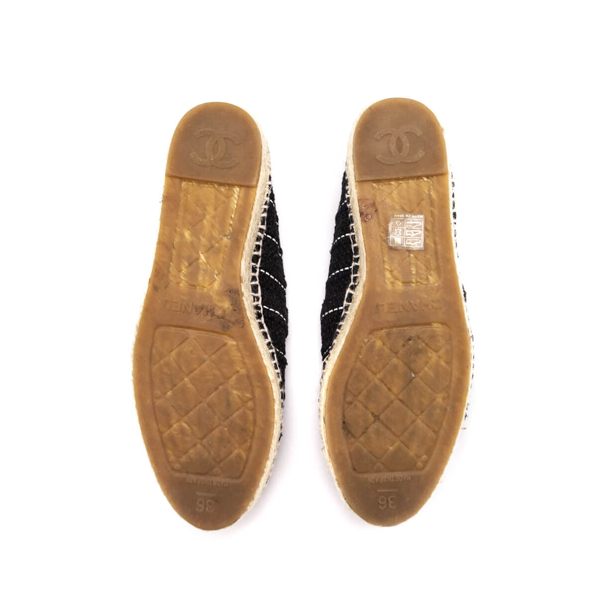 Chanel Black Tweed CC Cap Toe Espadrilles- Preloved Chanel