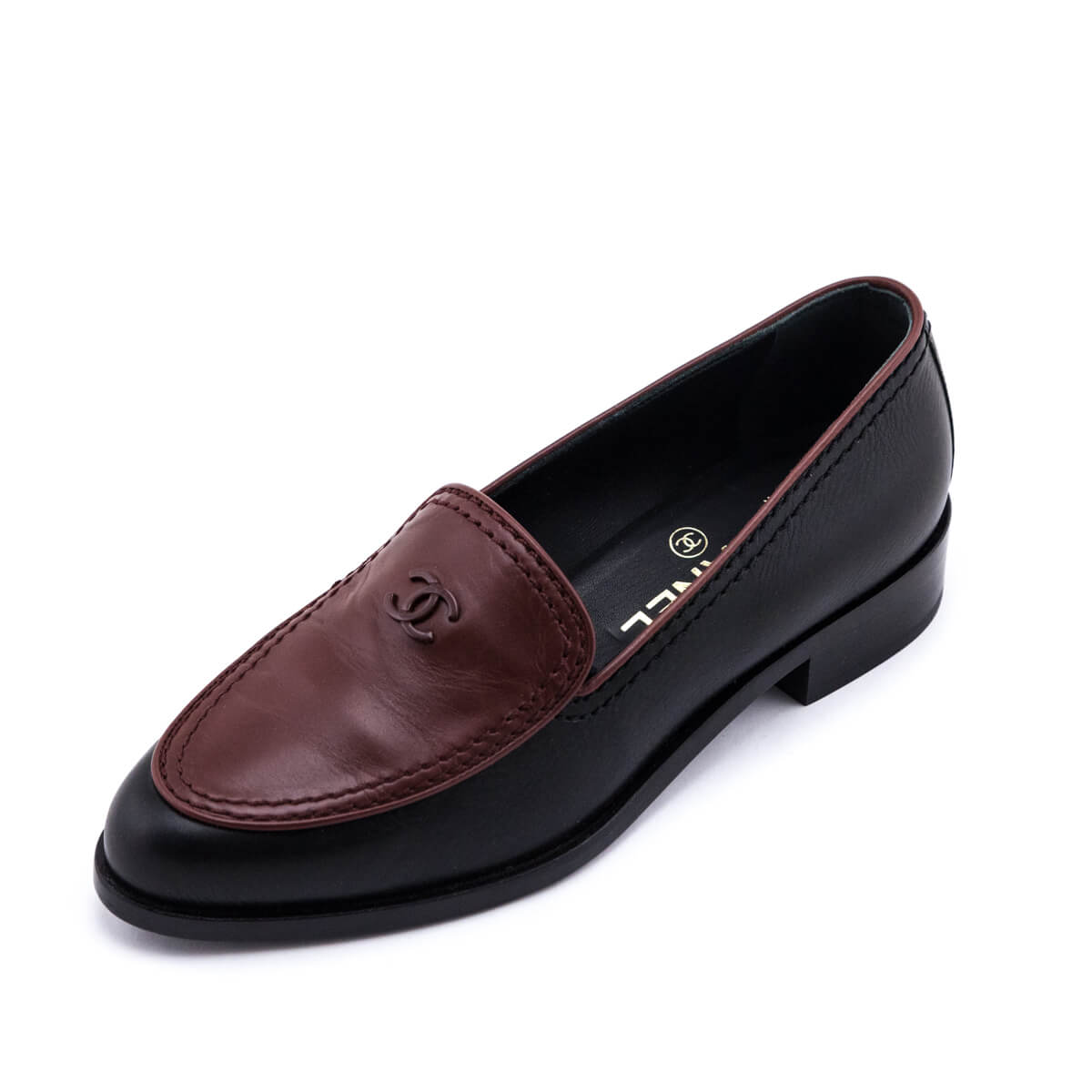 Chanel Black & Burgundy CC Loafers - Secondhand Chanel Loafers