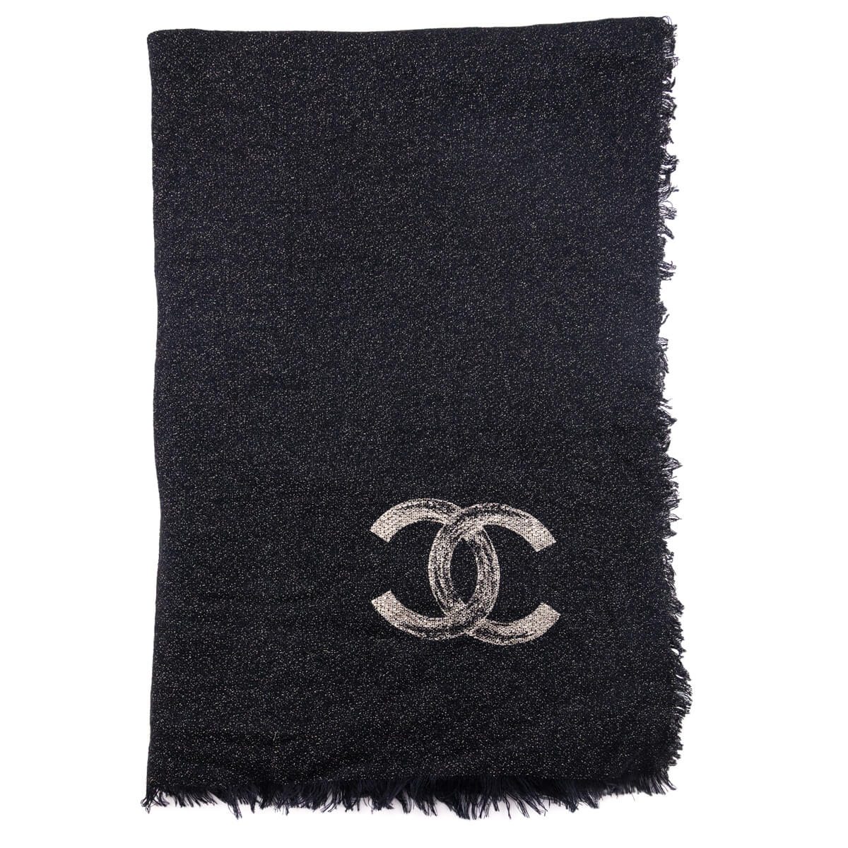 Chanel Black & Gold Cashmere Blend CC Scarf