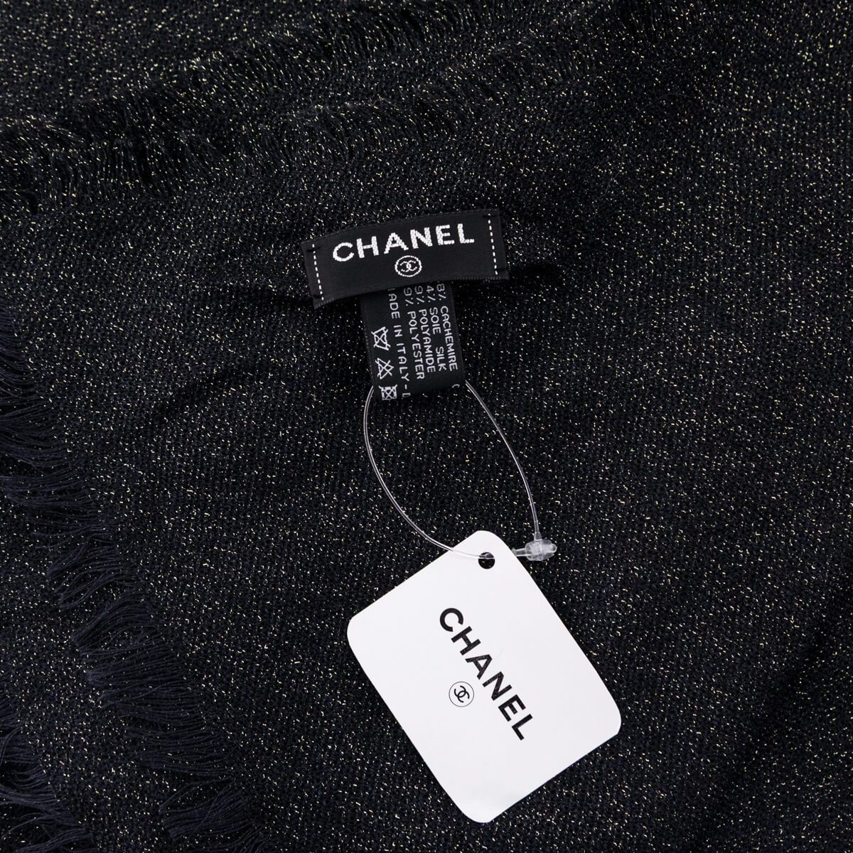 Chanel Black & Gold Cashmere Blend CC Scarf