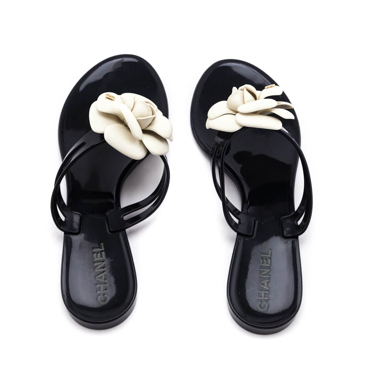 Chanel Black & Ivory Camellia Jelly Sandals Size US 8 | EU 38 - Love that Bag etc - Preowned Authentic Designer Handbags & Preloved Fashions
