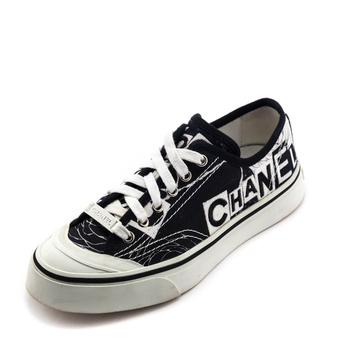Chanel Black & White Canvas Printed Low Top Sneakers Size US 6.5 | EU 36.5