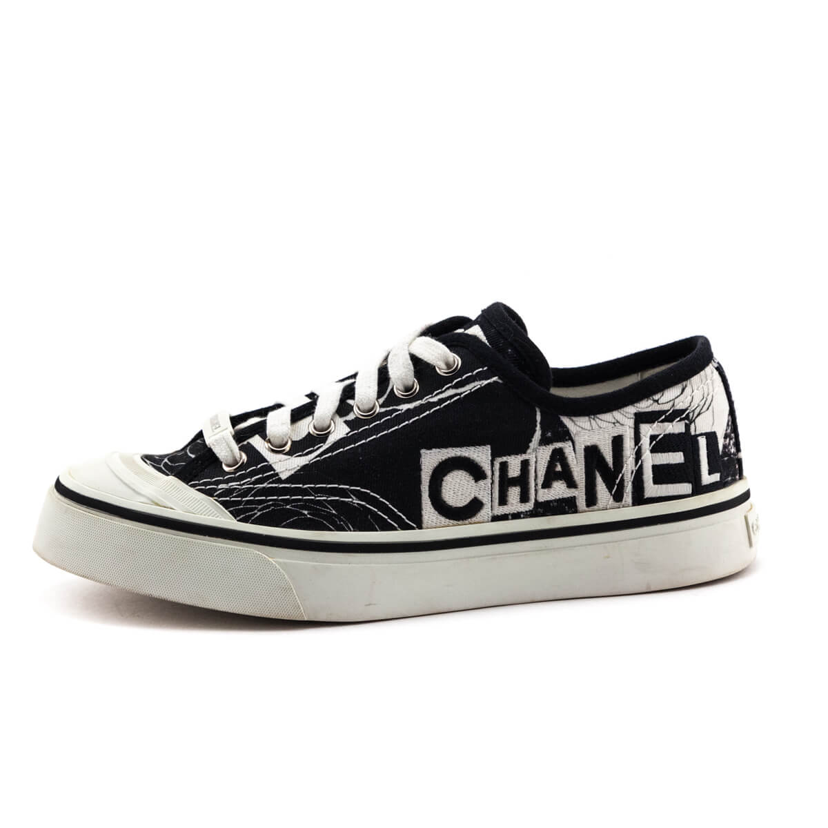 Chanel Black & White Canvas Printed Low Top Sneakers - Chanel