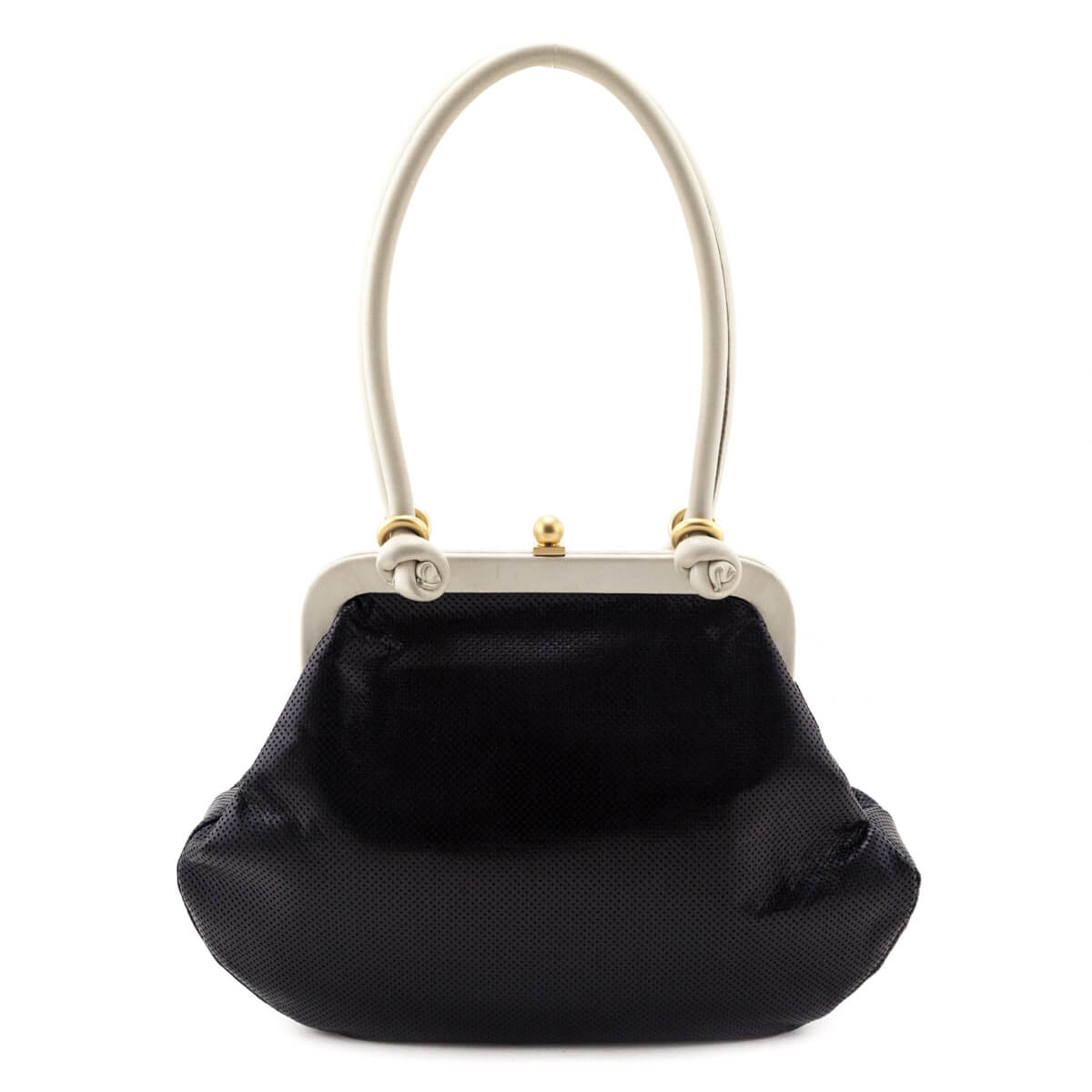Chanel Black & White Perforated Bow Frame Bag - Love that Bag etc - Preowned Authentic Designer Handbags & Preloved Fashions