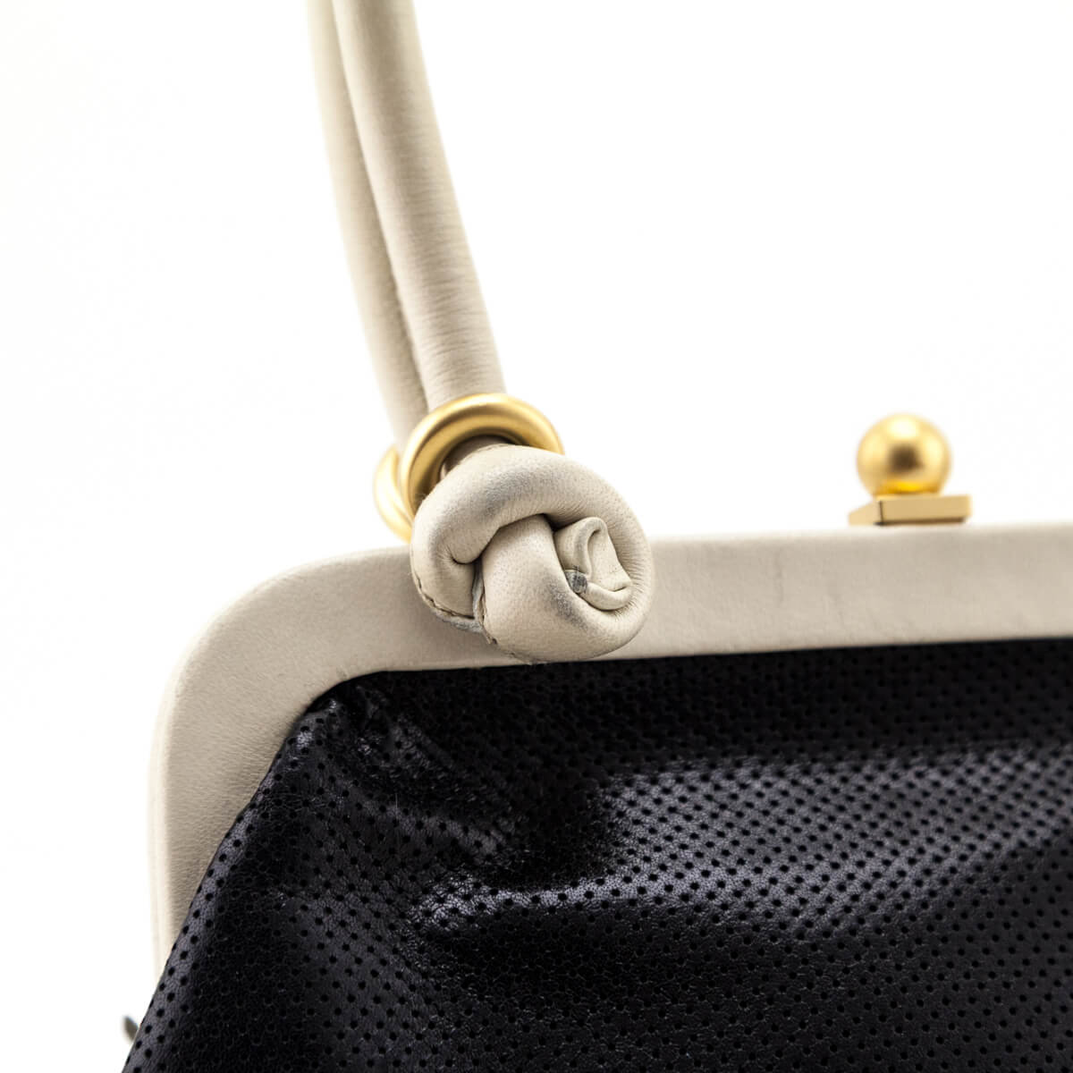 Chanel Black & White Perforated Bow Frame Bag - Love that Bag etc - Preowned Authentic Designer Handbags & Preloved Fashions