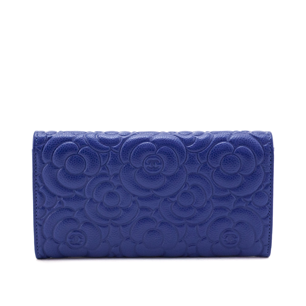 Chanel Blue Caviar Camellia Embossed Large Flap Wallet
