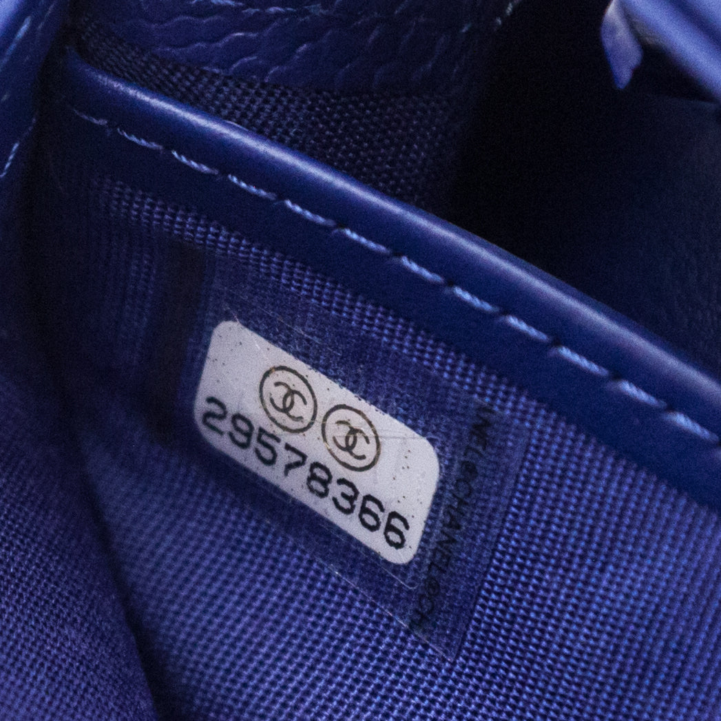 Chanel Blue Caviar Camellia Embossed Large Flap Wallet