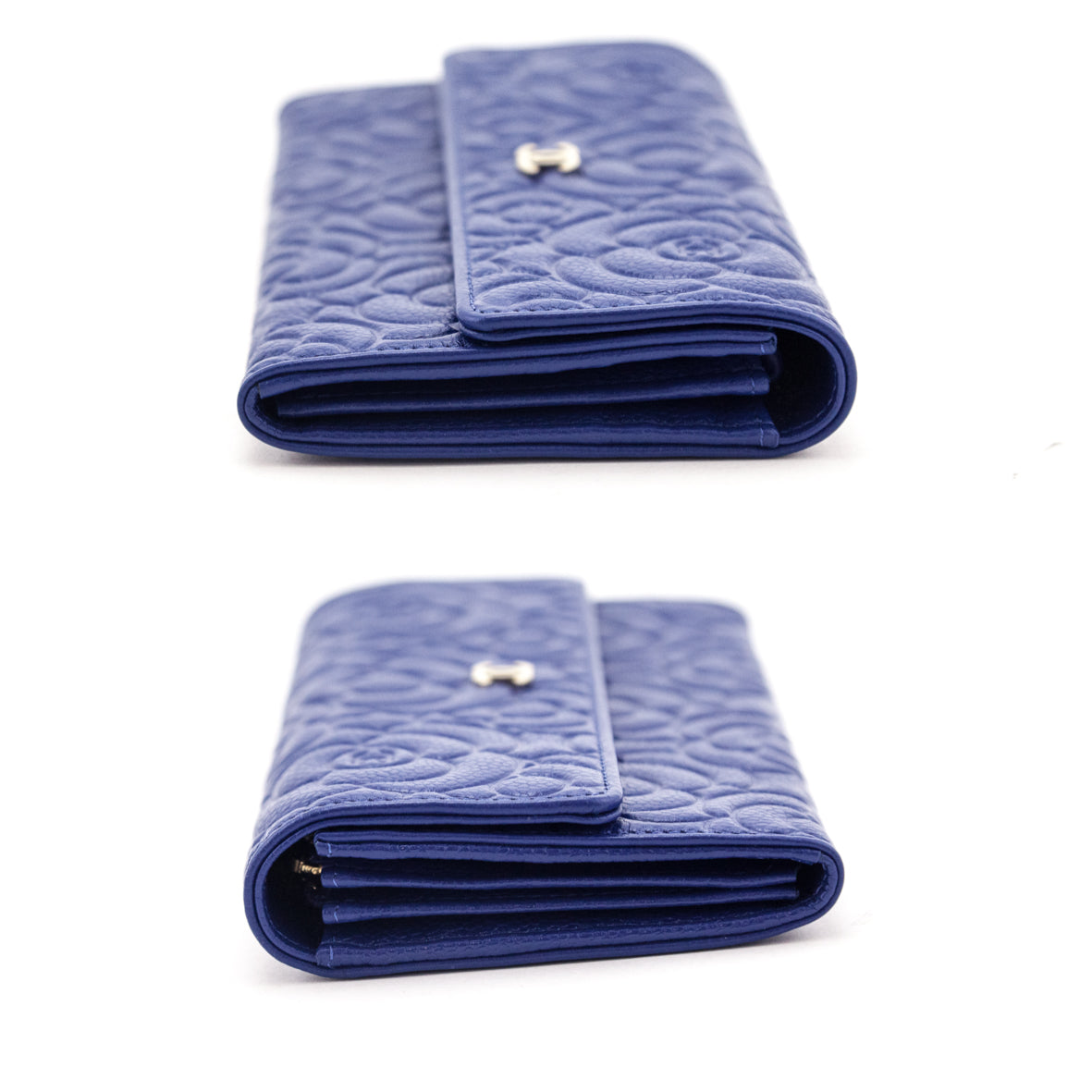 Chanel Blue Caviar Camellia Embossed Large Flap Wallet