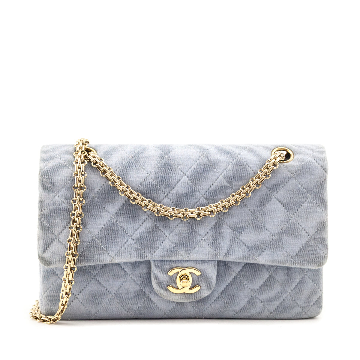 Chanel Blue Jersey Quilted Medium Double Flap - Love that Bag etc - Preowned Authentic Designer Handbags & Preloved Fashions