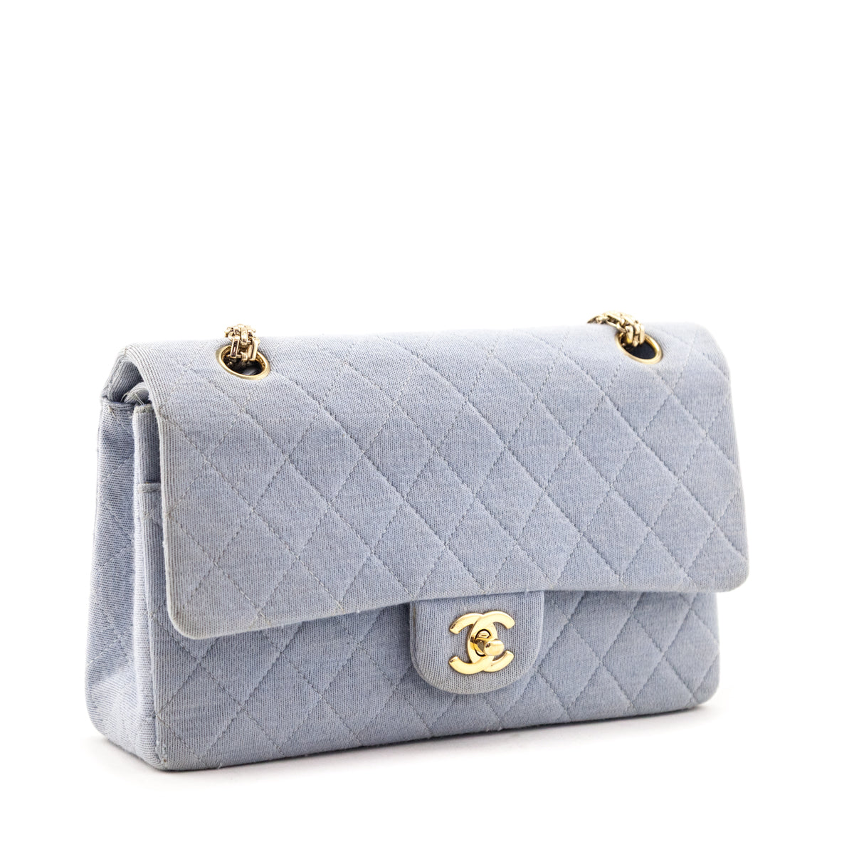 Chanel Blue Jersey Quilted Medium Double Flap - Love that Bag etc - Preowned Authentic Designer Handbags & Preloved Fashions