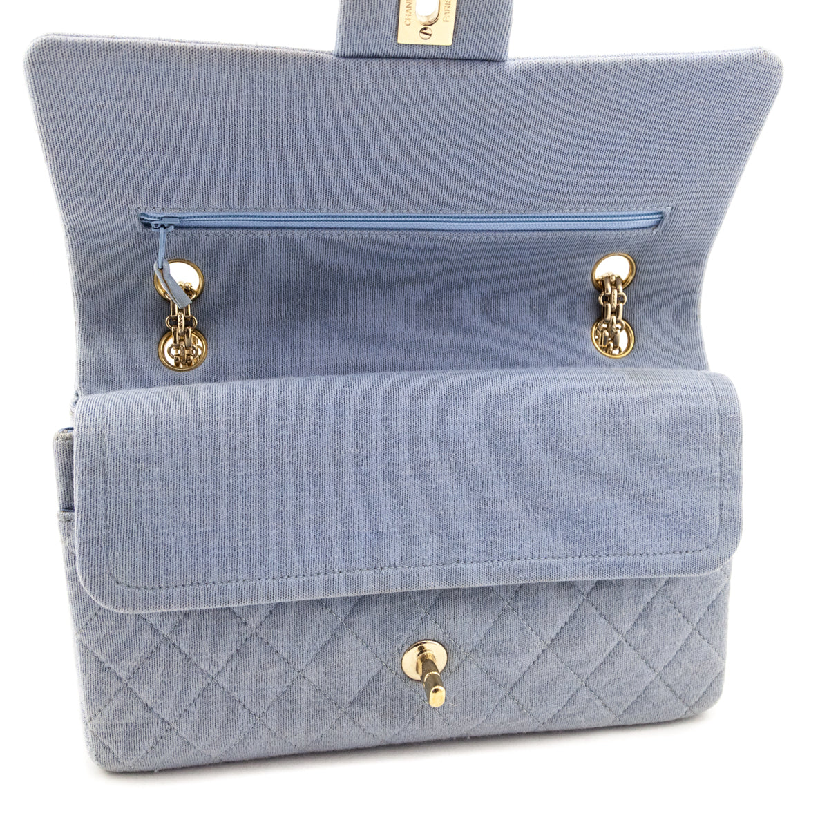Chanel Blue Jersey Quilted Medium Double Flap - Love that Bag etc - Preowned Authentic Designer Handbags & Preloved Fashions
