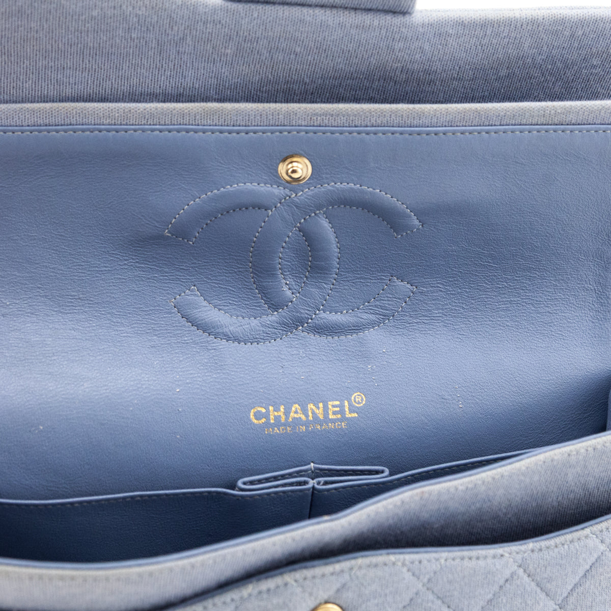 Chanel Blue Jersey Quilted Medium Double Flap - Love that Bag etc - Preowned Authentic Designer Handbags & Preloved Fashions