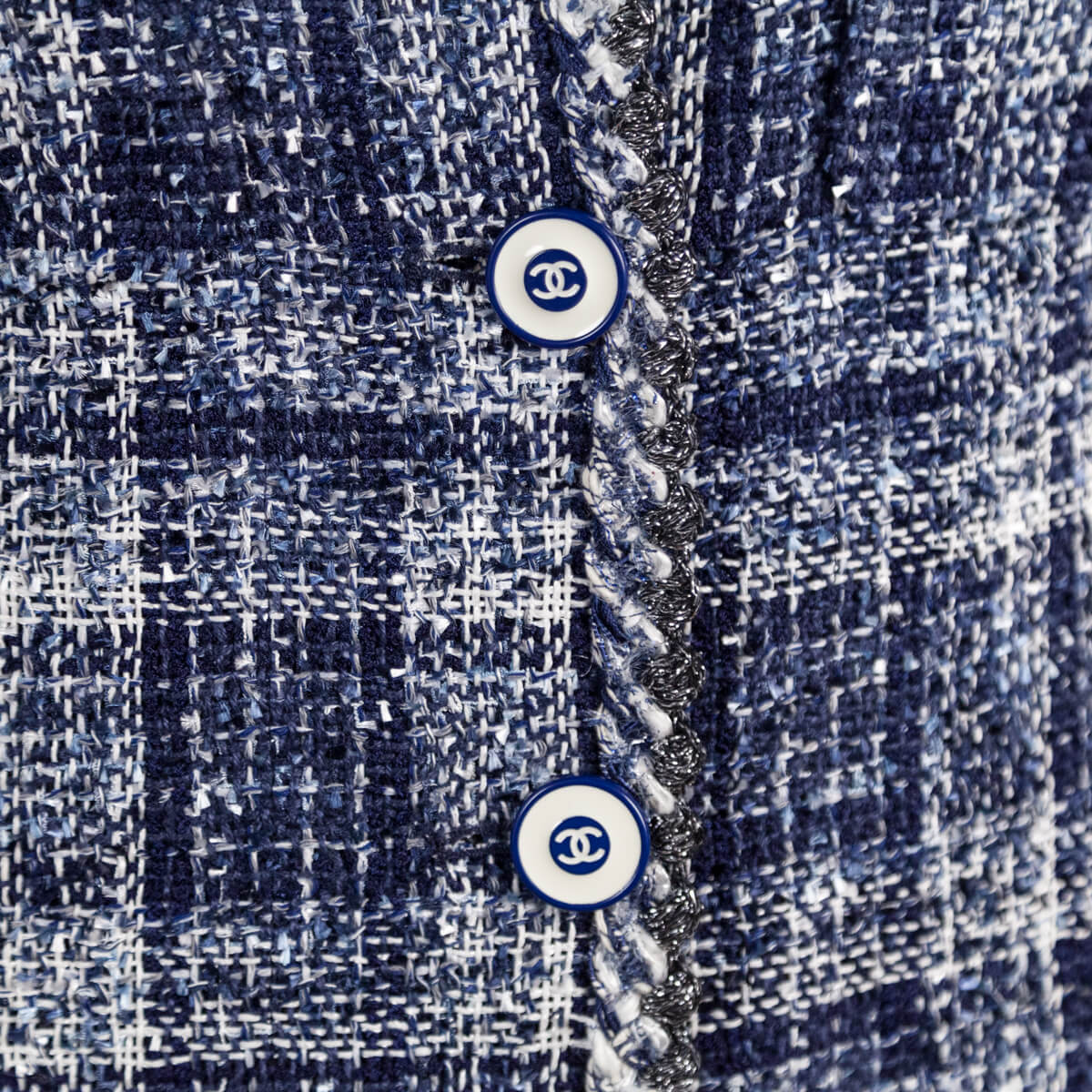 Chanel Blue Tweed Collarless Jacket Shop Preowned Chanel Online