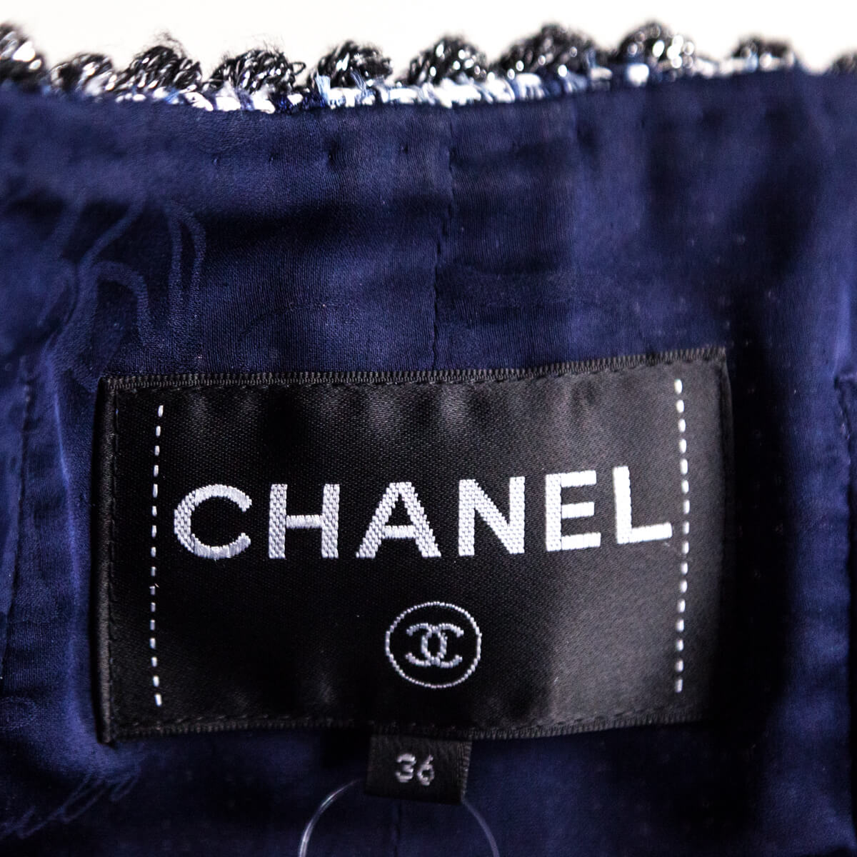 Chanel Blue Tweed Collarless Jacket Size XS | FR 36 - Love that Bag etc - Preowned Authentic Designer Handbags & Preloved Fashions